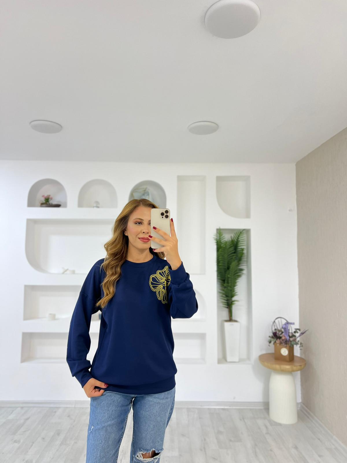 Süzene Çiçek Nakışlı Sewat - Lacivert