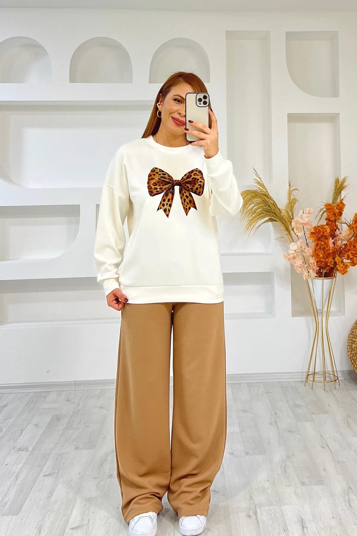 Baskılı Beyaz Sweatshirt