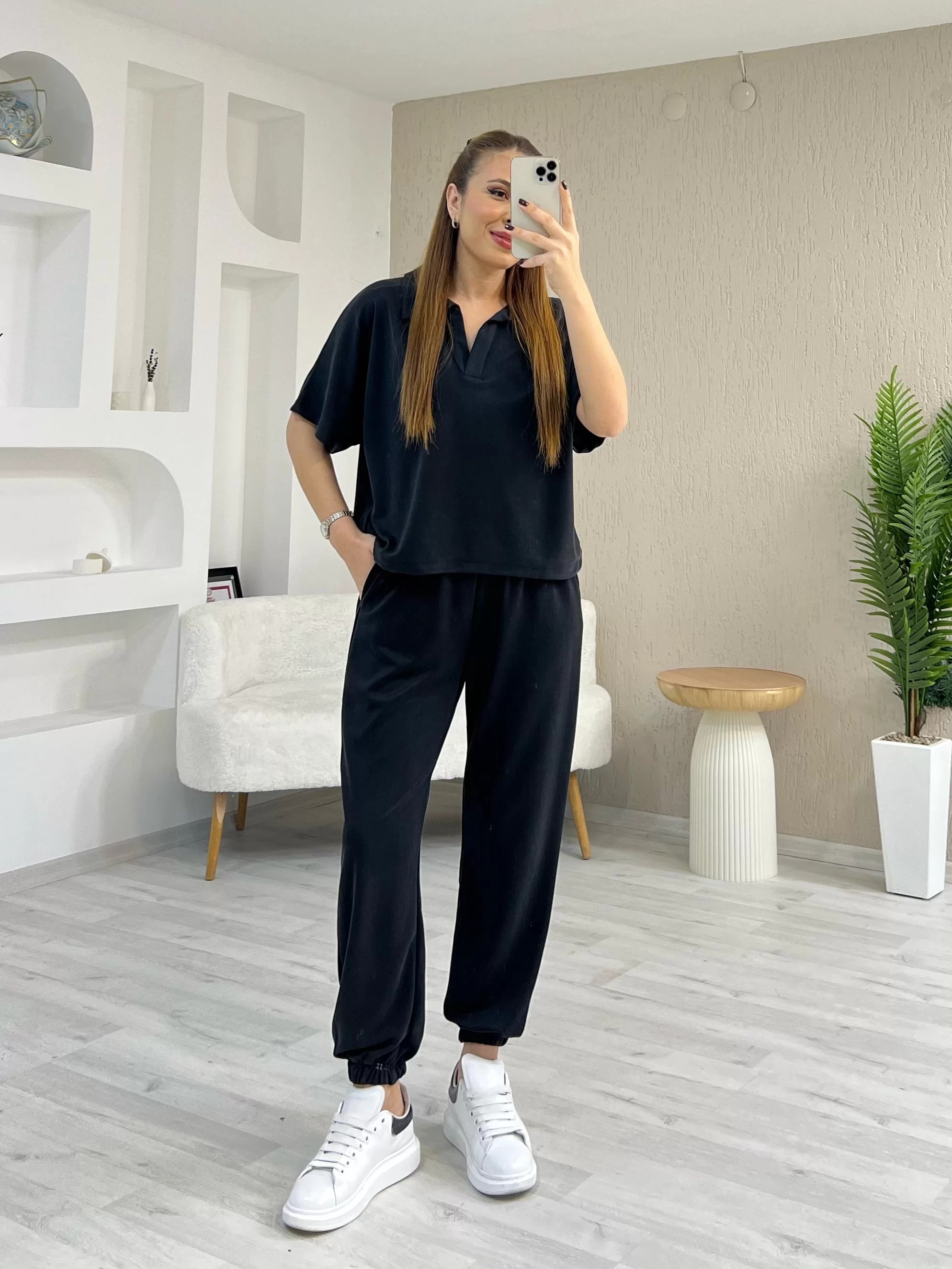 Oysho Polo Yaka Pike Takım Siyah