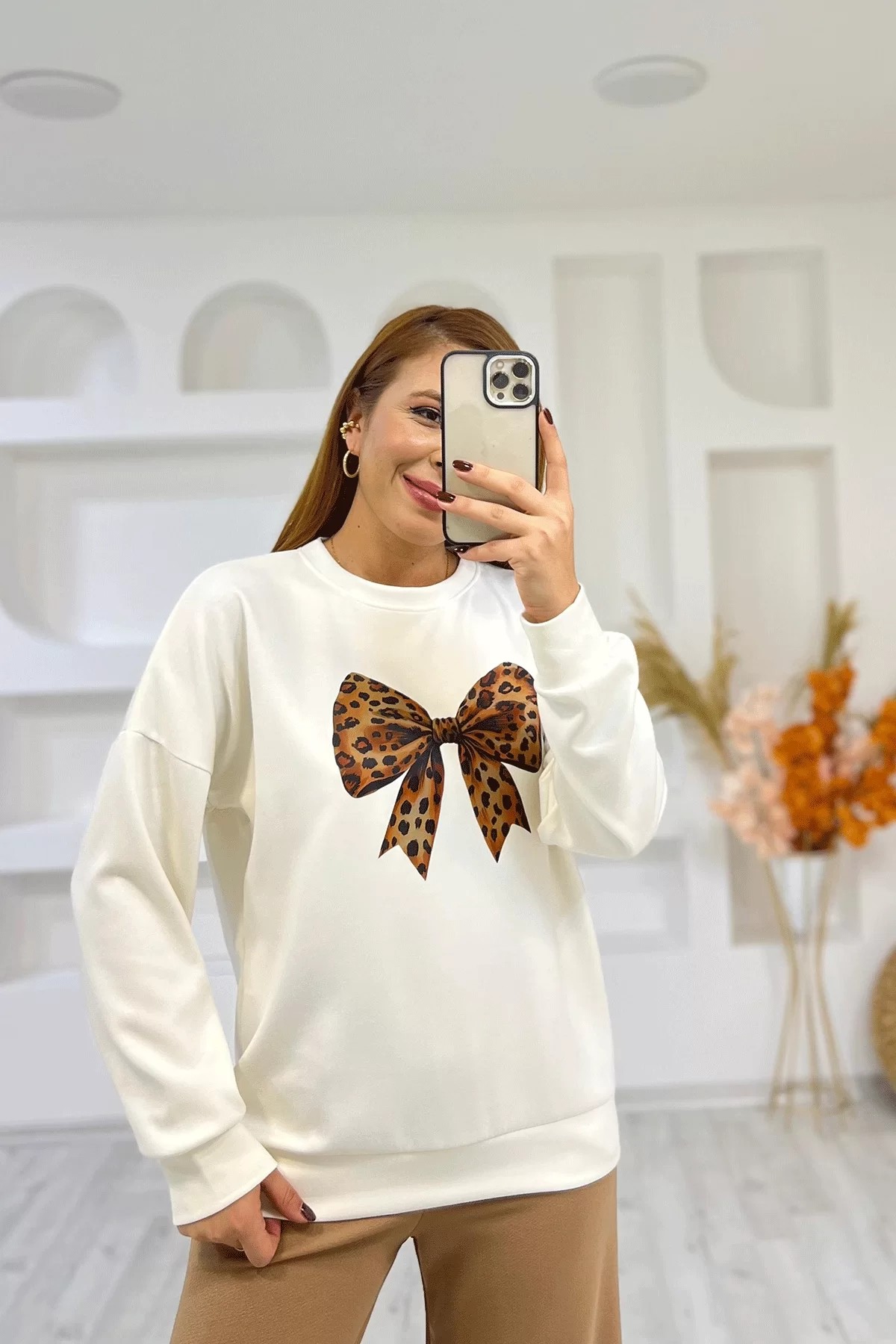 Baskılı Beyaz Sweatshirt
