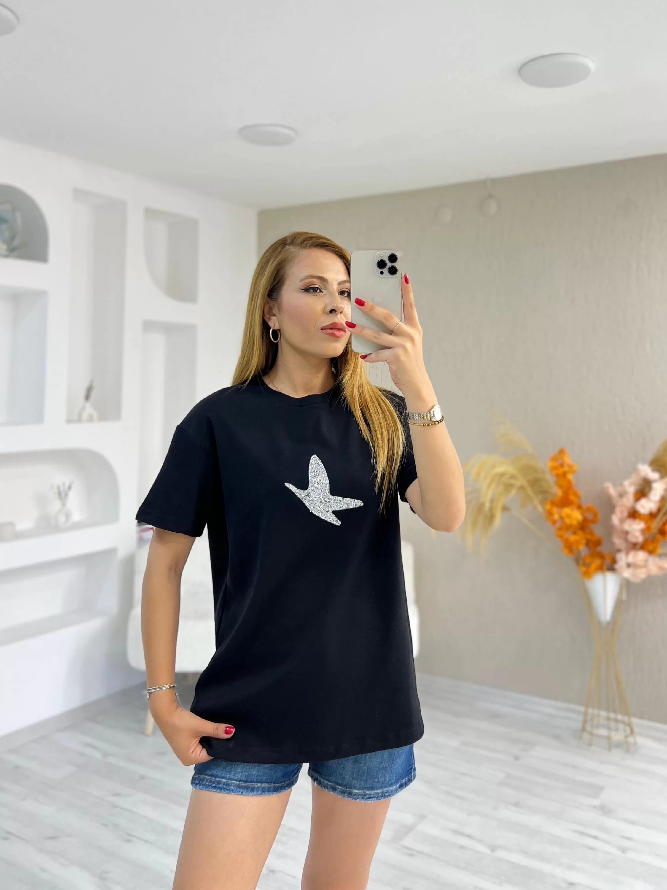 Orjinal Marka Beymen Taş Baskılı Tshirt Siyah
