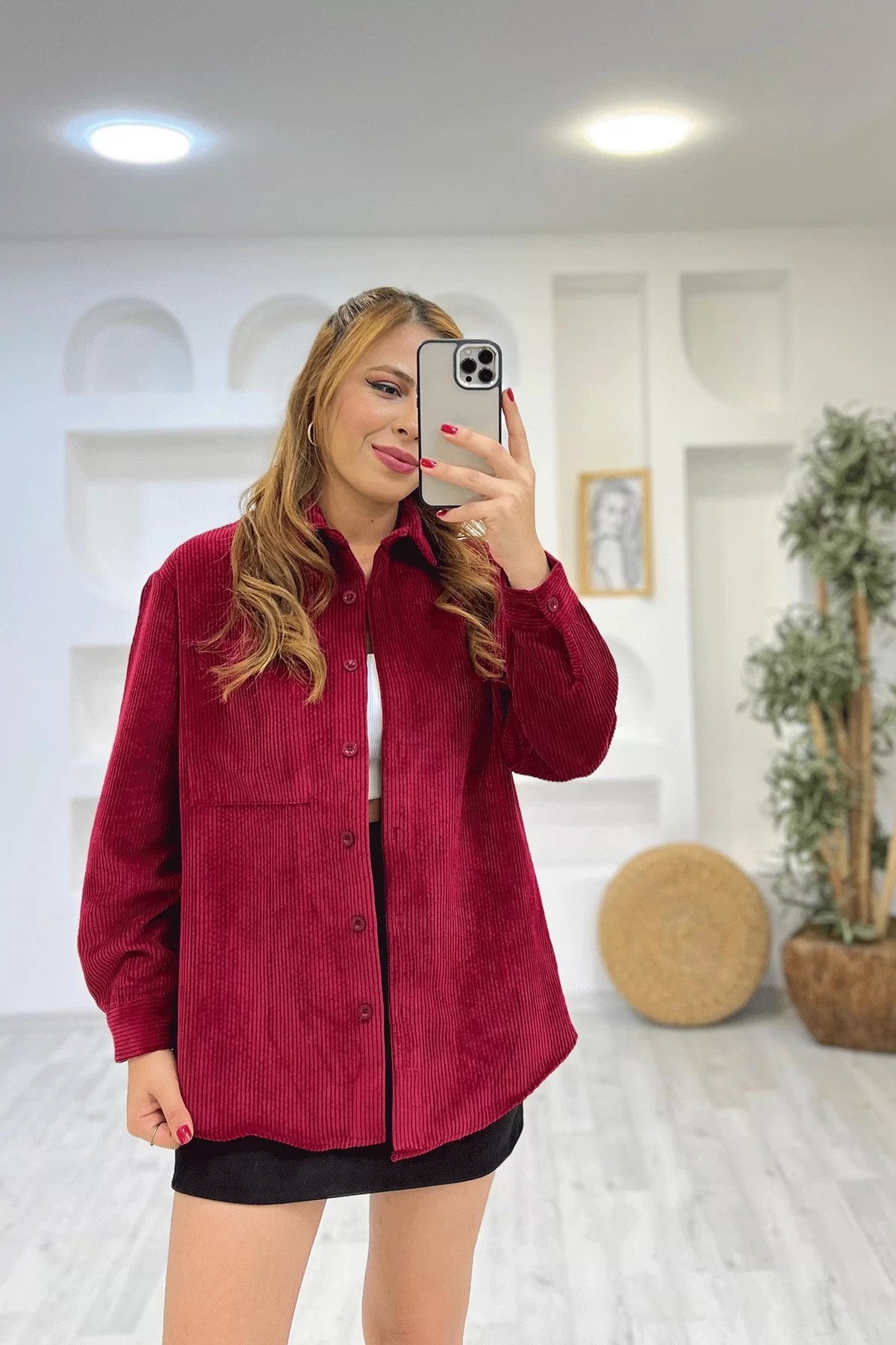 Zara Kadife Kırmızı Gömlek