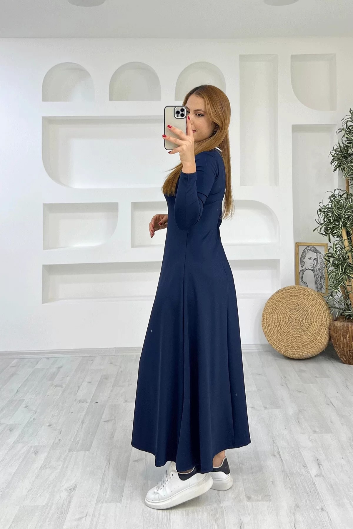 Biye Detay Maxi Lacivert Elbise