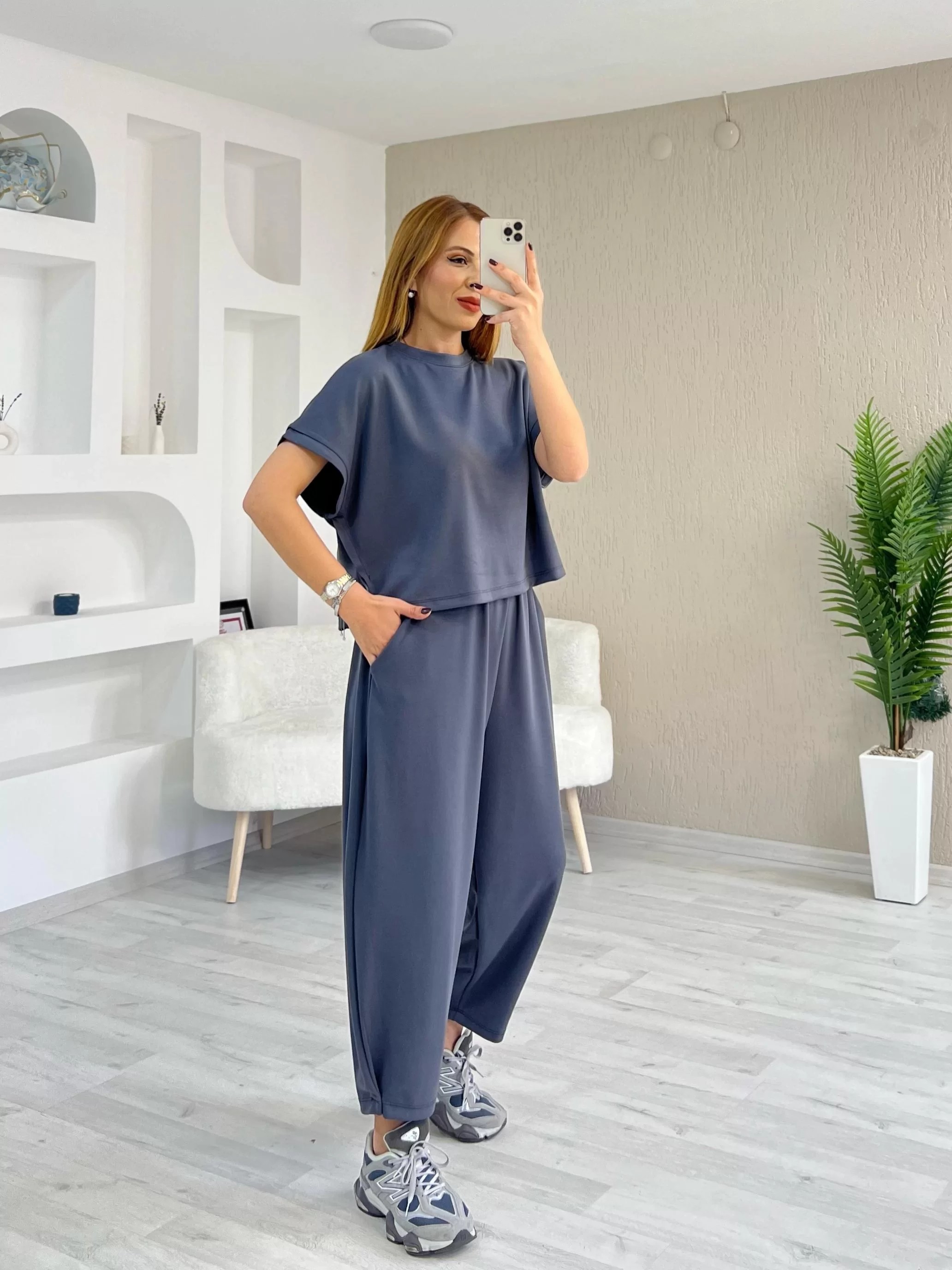 Modal Kumaş Şalvar Takım Antrasit