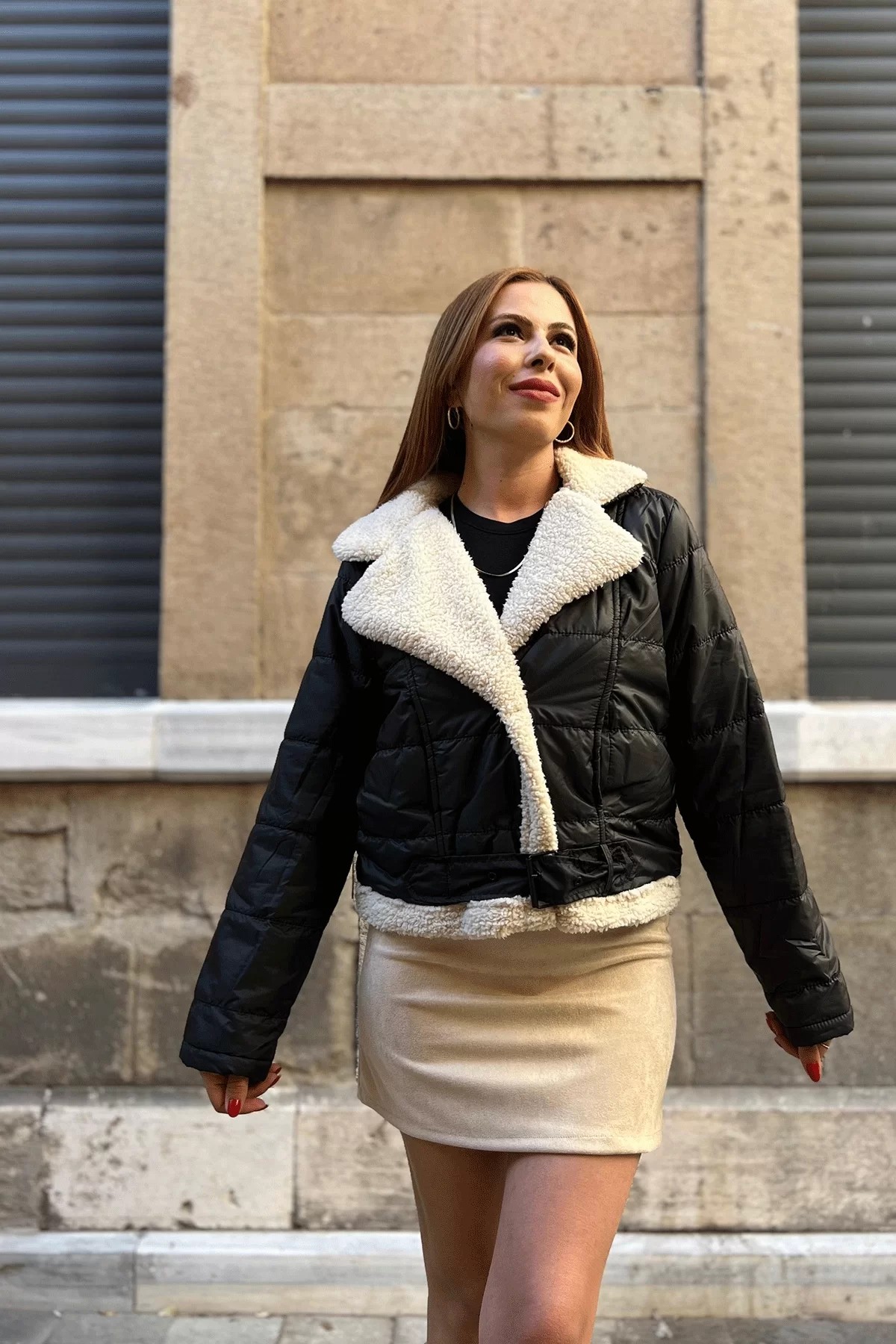 Kapitone Mont İçi Kürklü Siyah