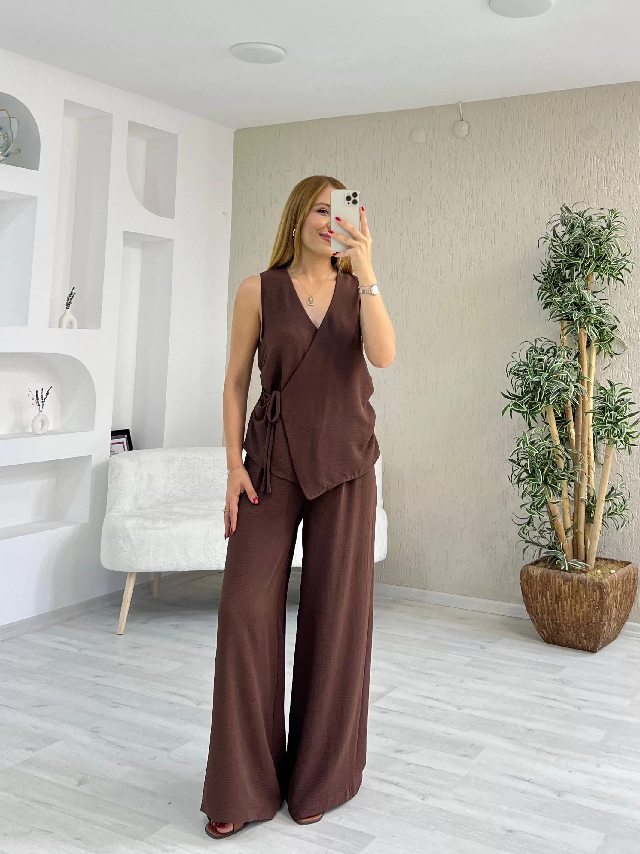 Ayrobin Kruvaze Bağlamalı Takım Kahverengi