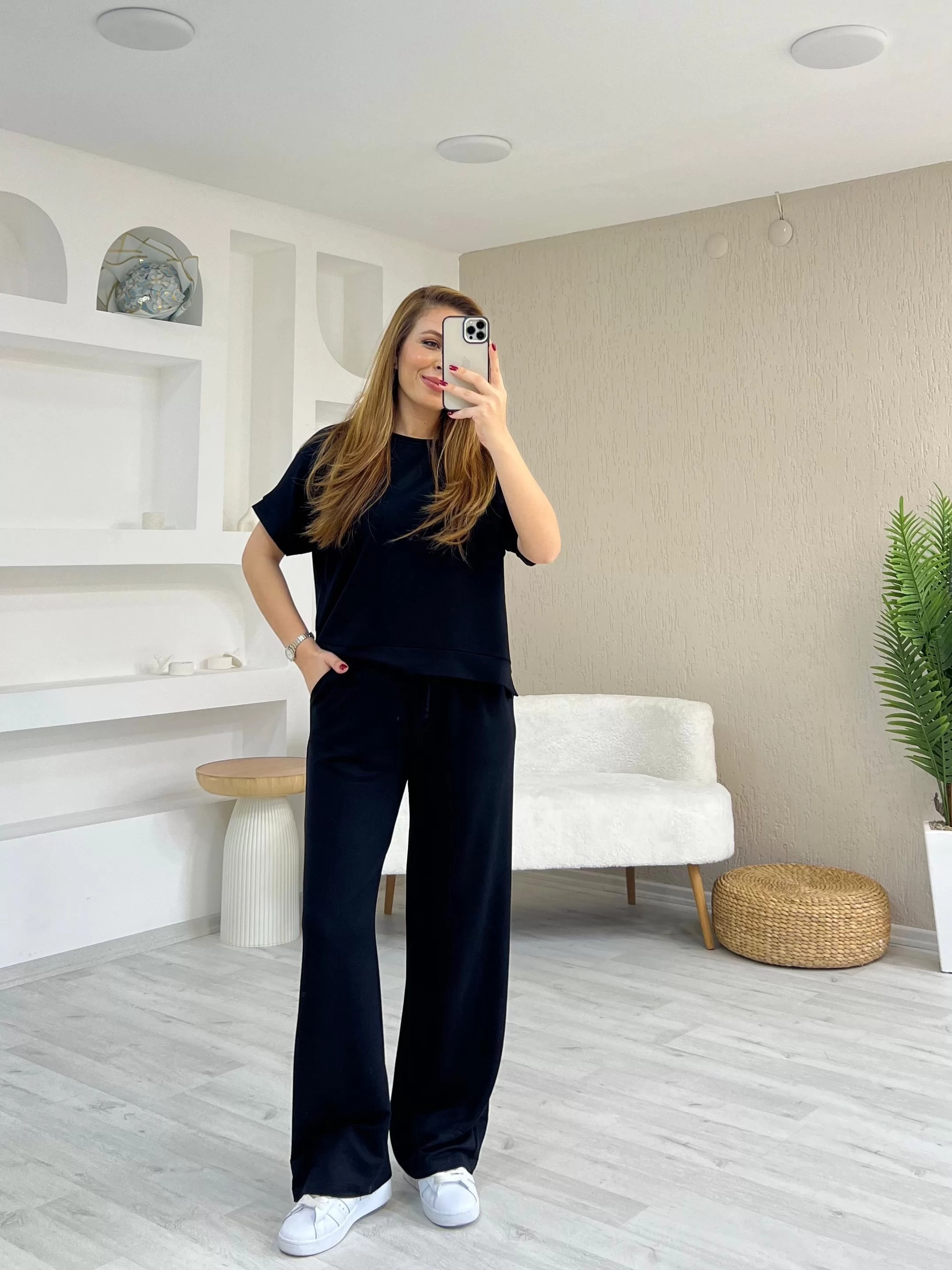 Kısa Kollu Modal Siyah Takım