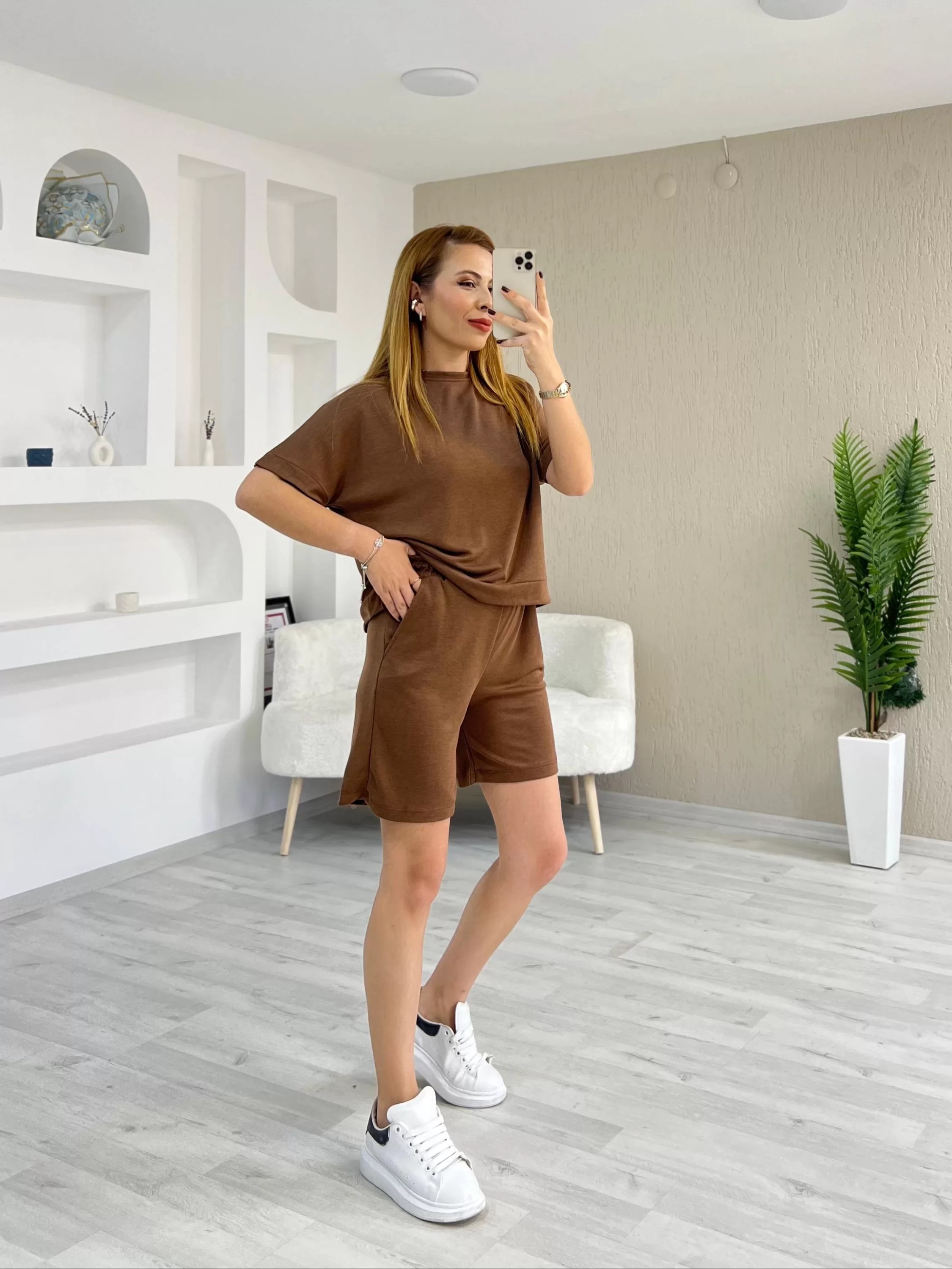 Pike Modal Kumaş Şortlu Takım Kahverengi