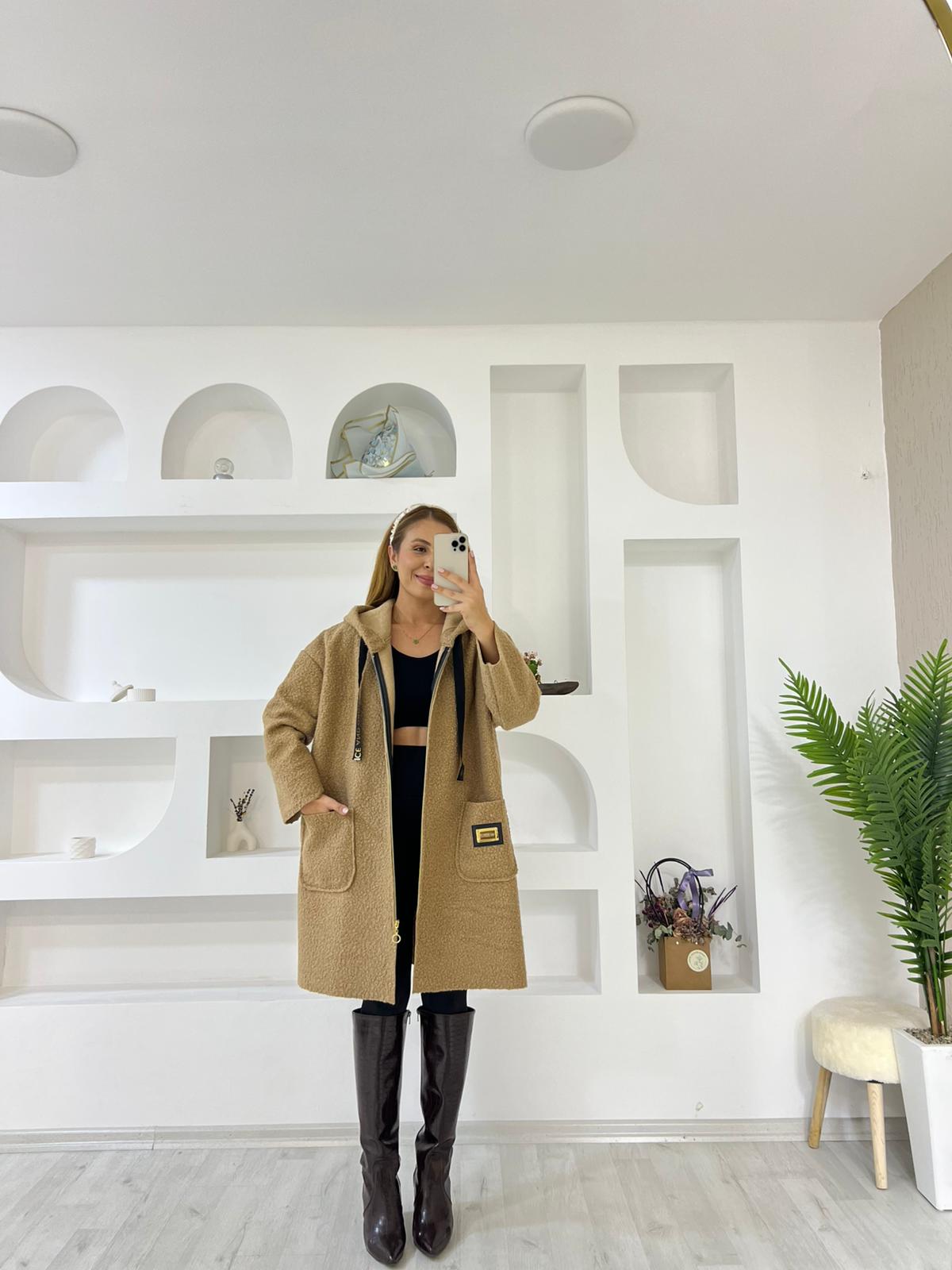 ZR Uzun Fermuarlı Buklet Ceket - Camel