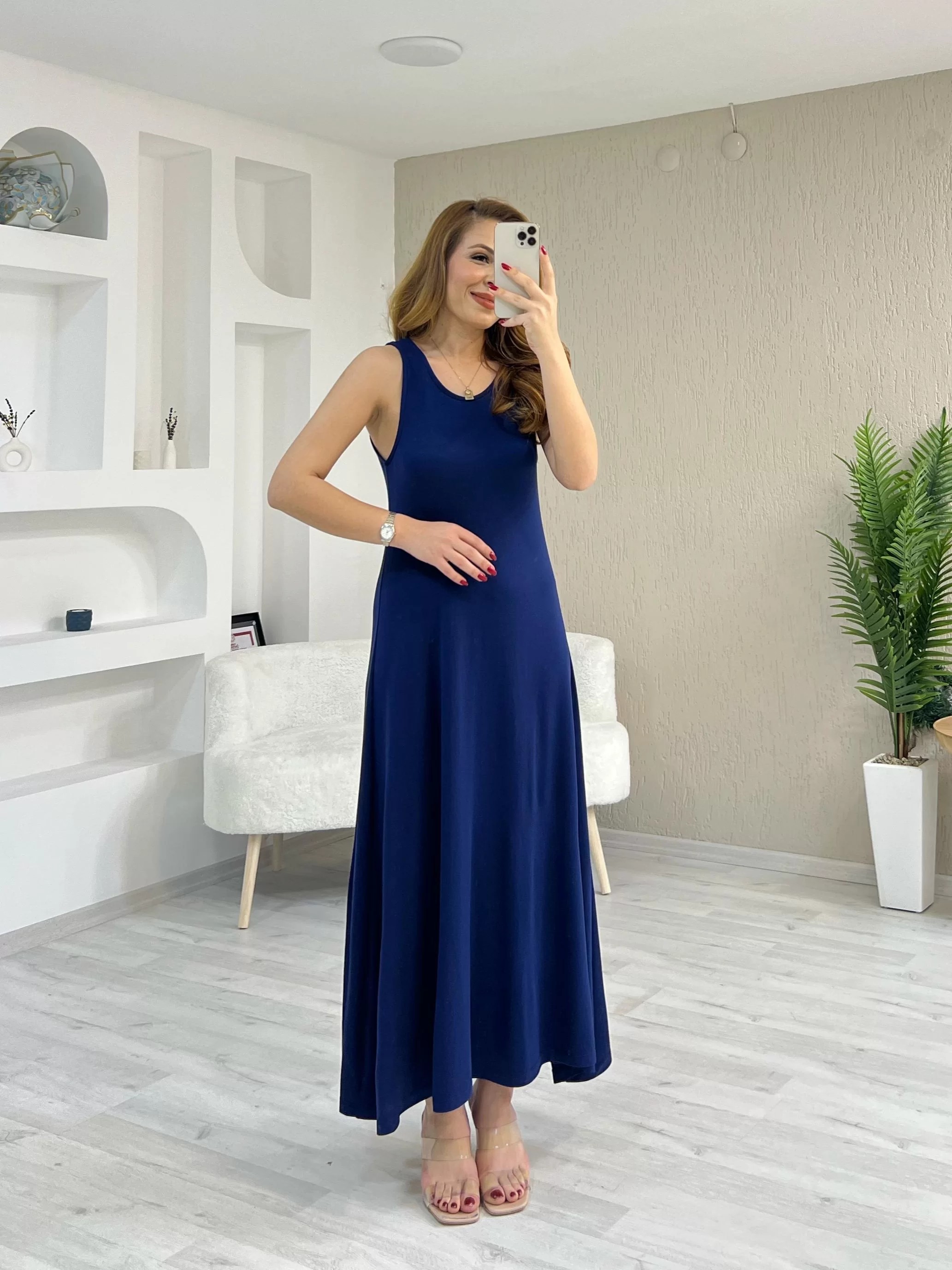 Oysho Kumaş Arka Düğmeli Elbise Mavi