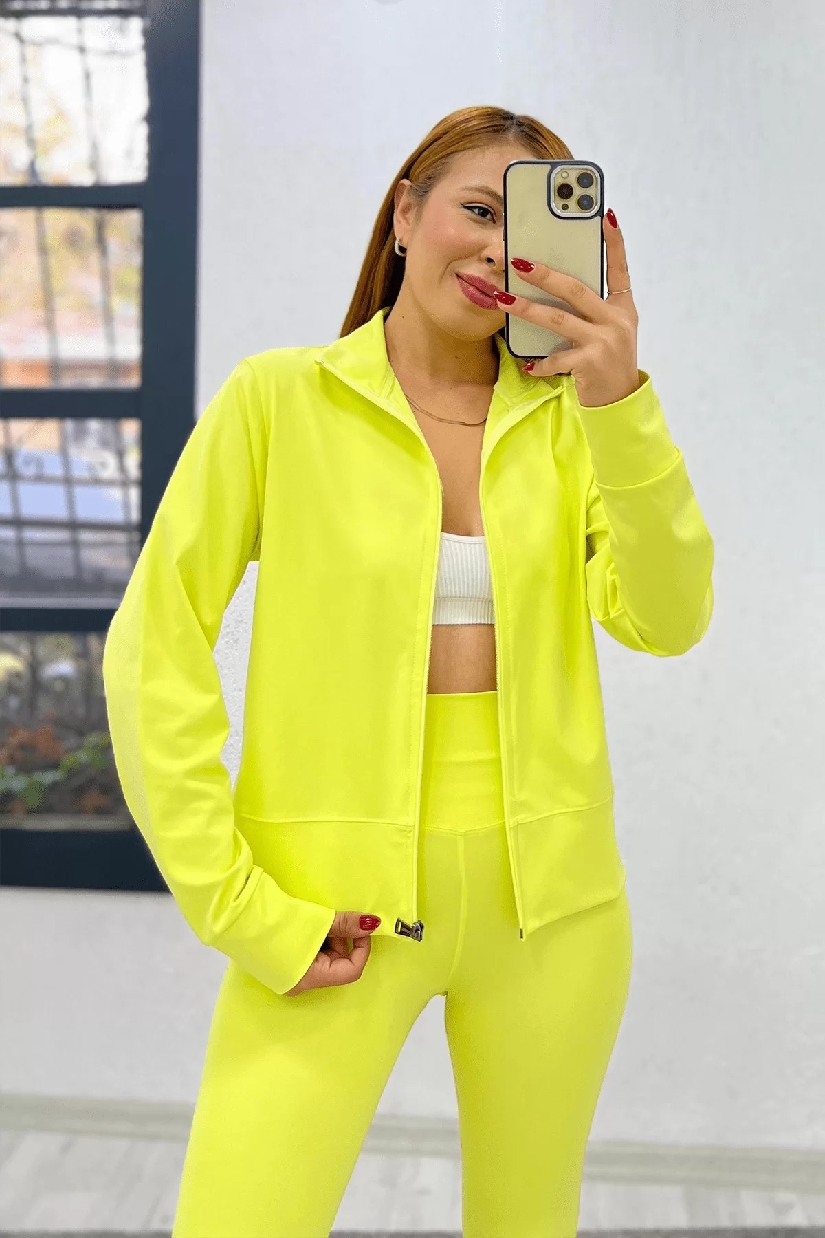 Oysho Fermuarlı Tayt Takım Neon Sarı