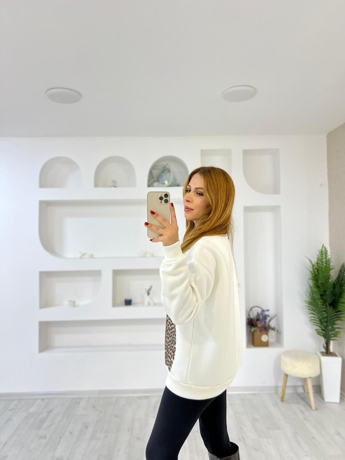 Üç İplik Leopar Sweat