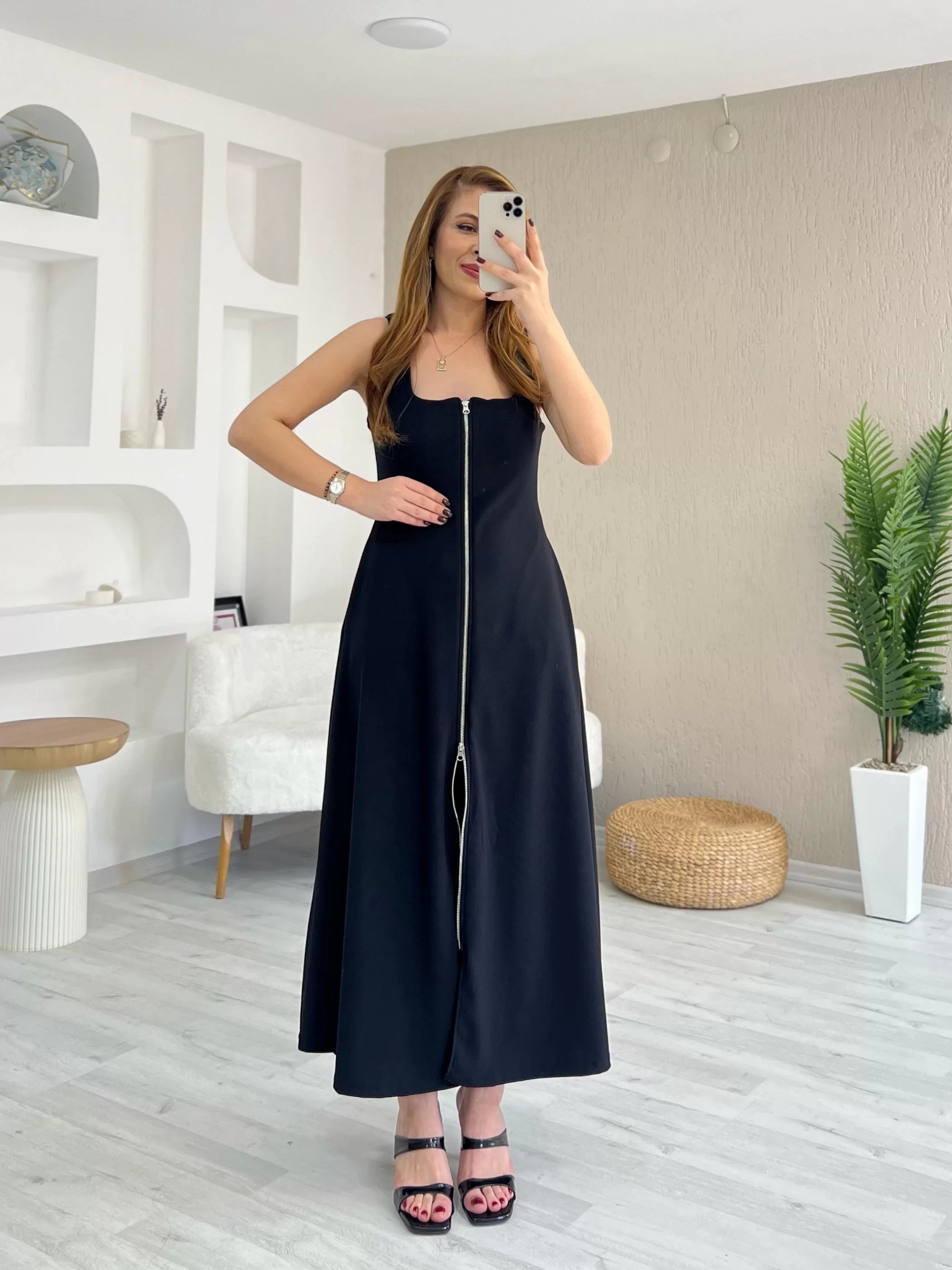 Ottoman Fermuar Detay Maxi Boy Elbise