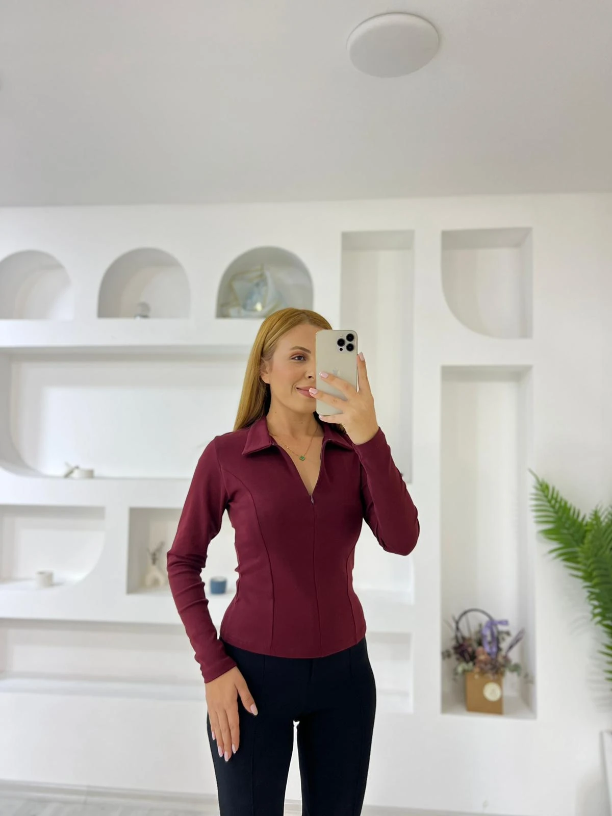 Polo Yaka Gizli Fermuarlı Bady