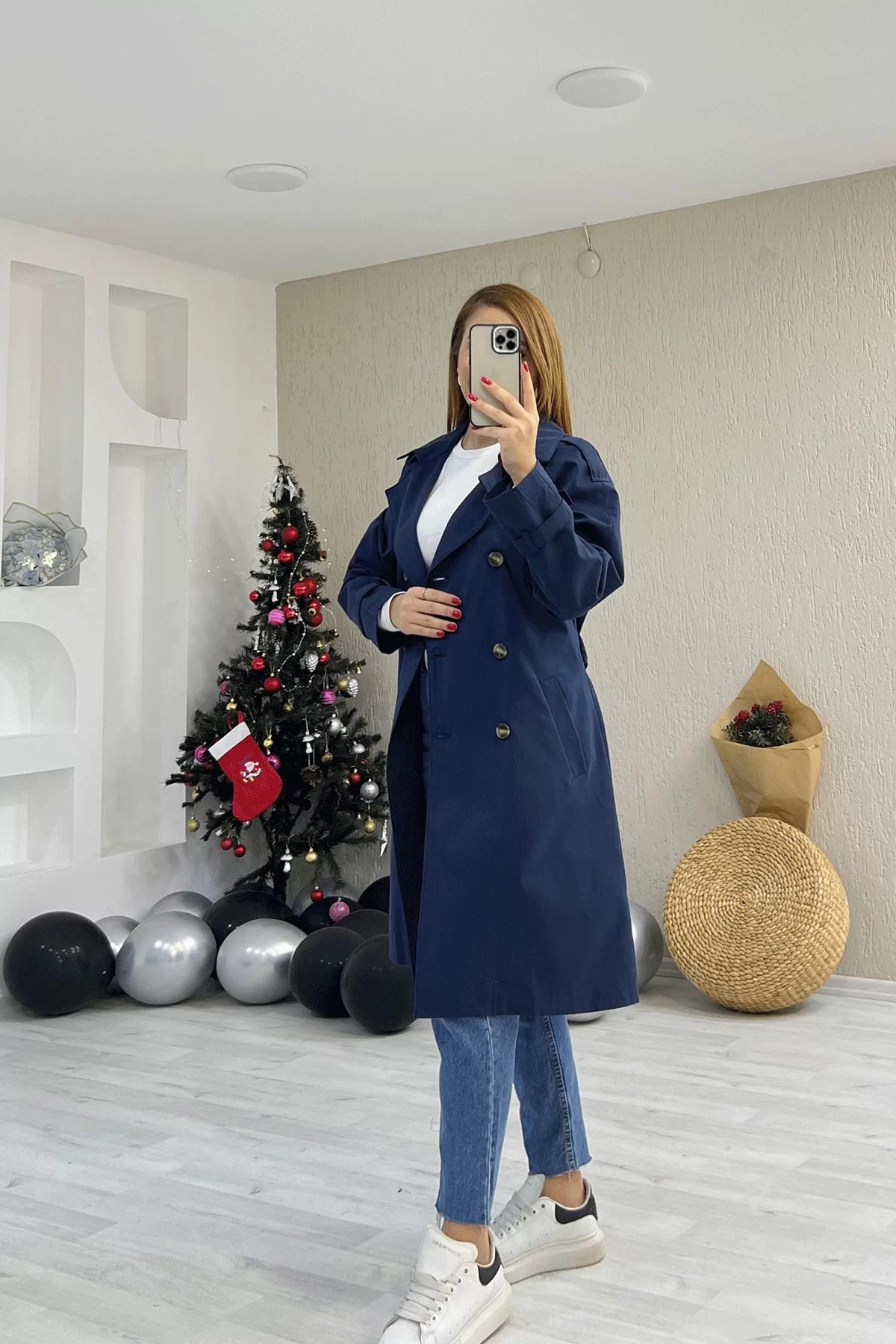 Düğmeli Trenç Lacivert Ceket