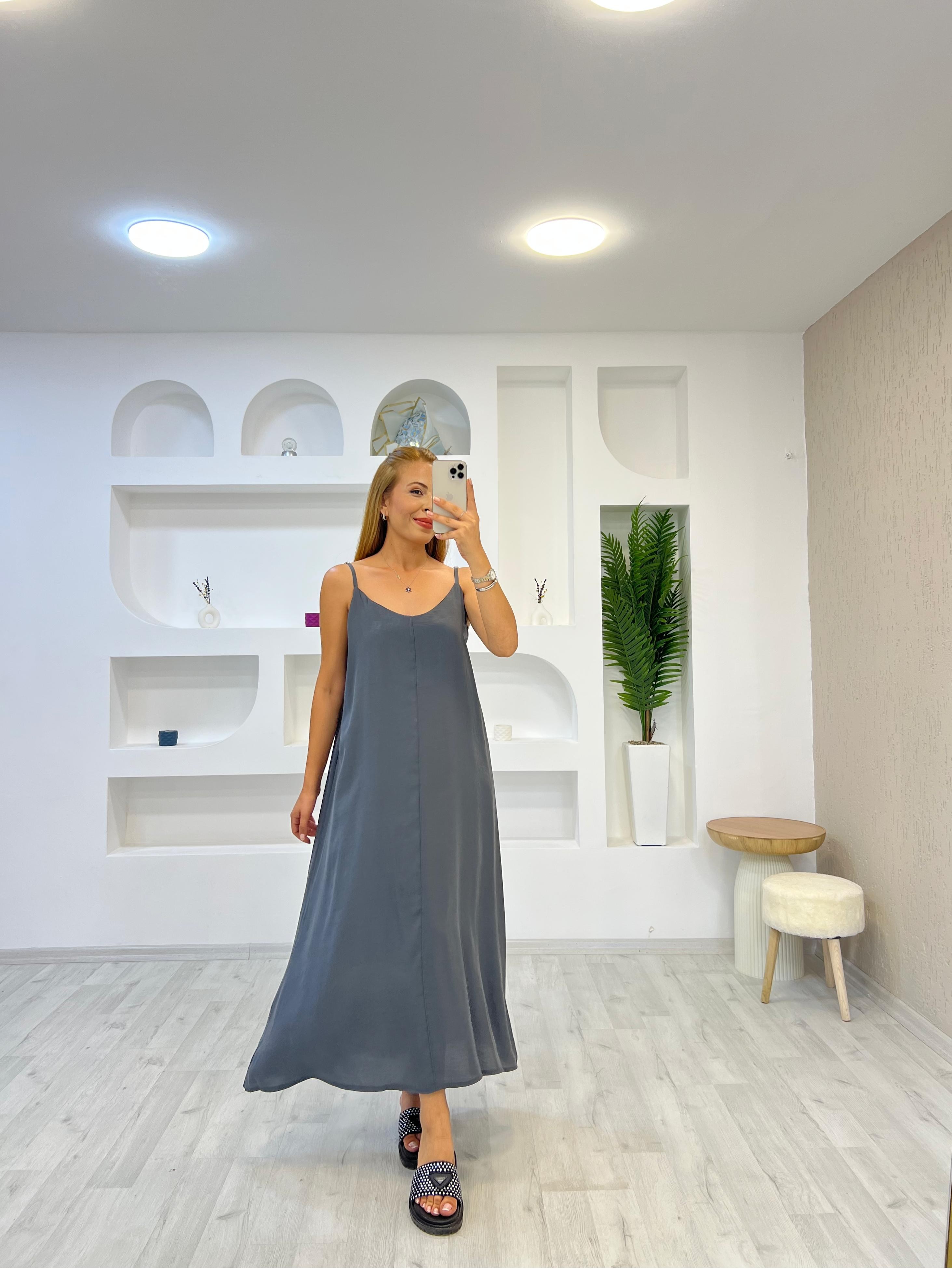 Tensel Kumaş Ayarlanabilir Askılı Elbise