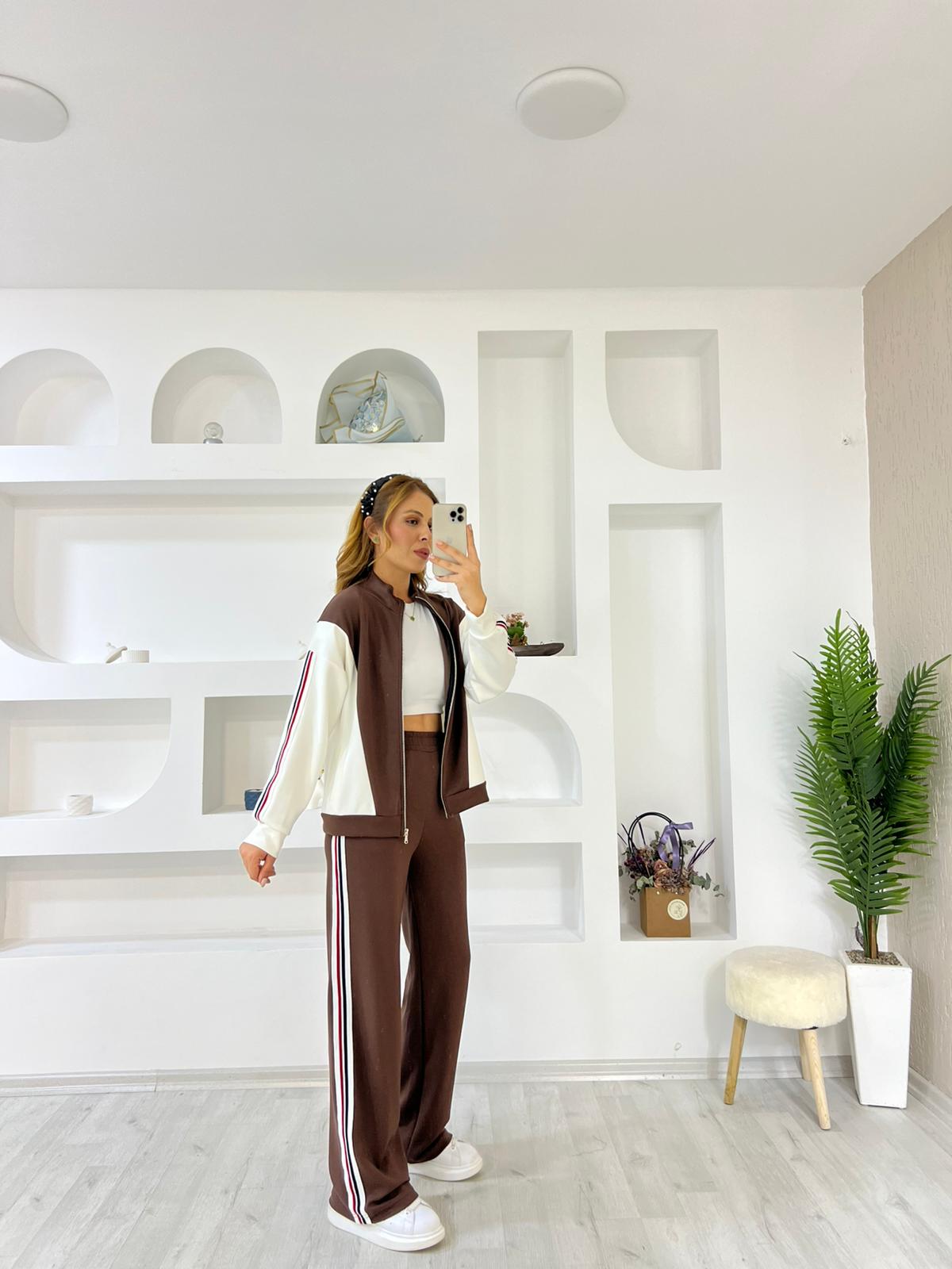 Modal Kumaş Şeritli Ceket Takım