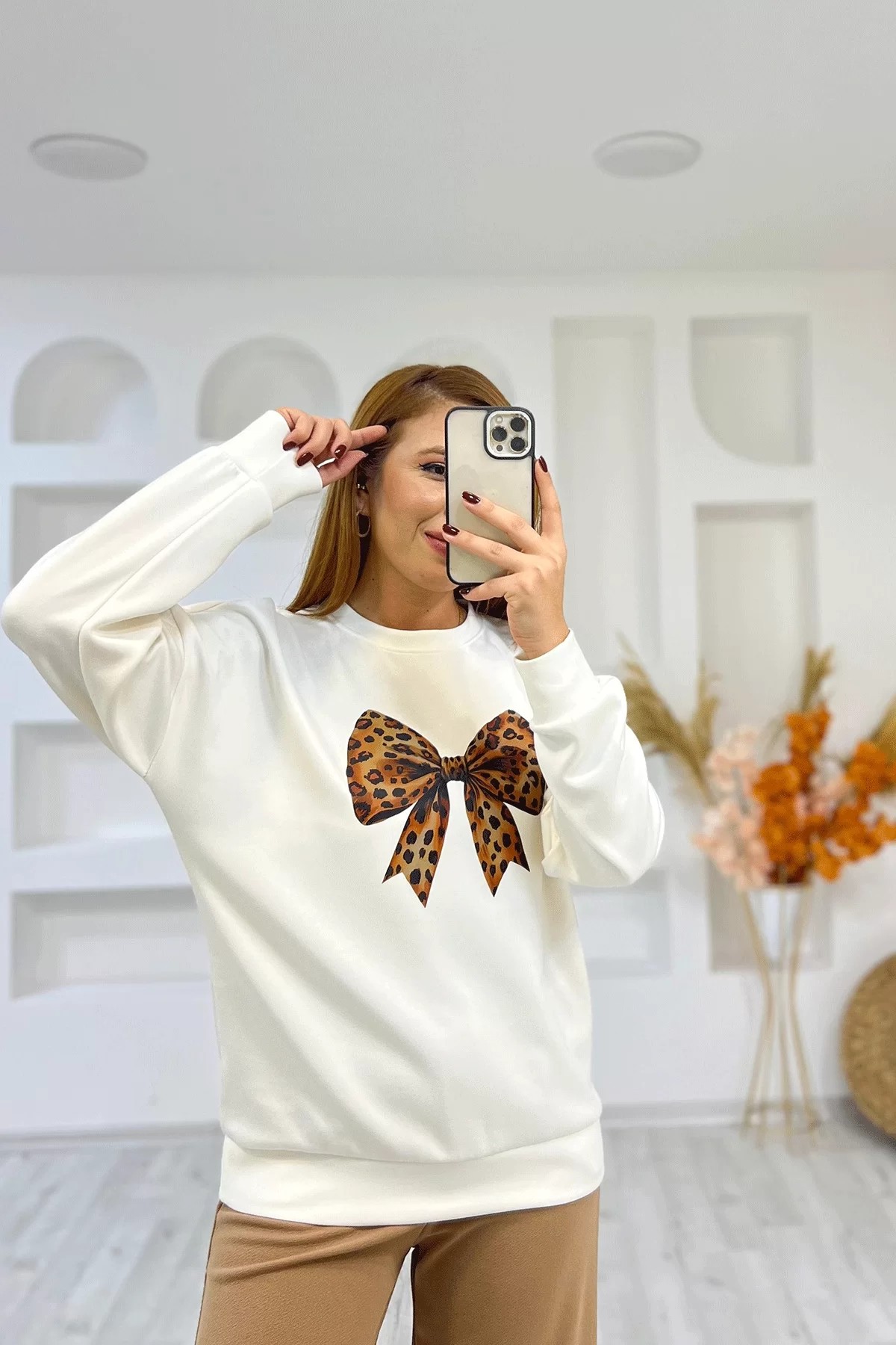 Baskılı Beyaz Sweatshirt