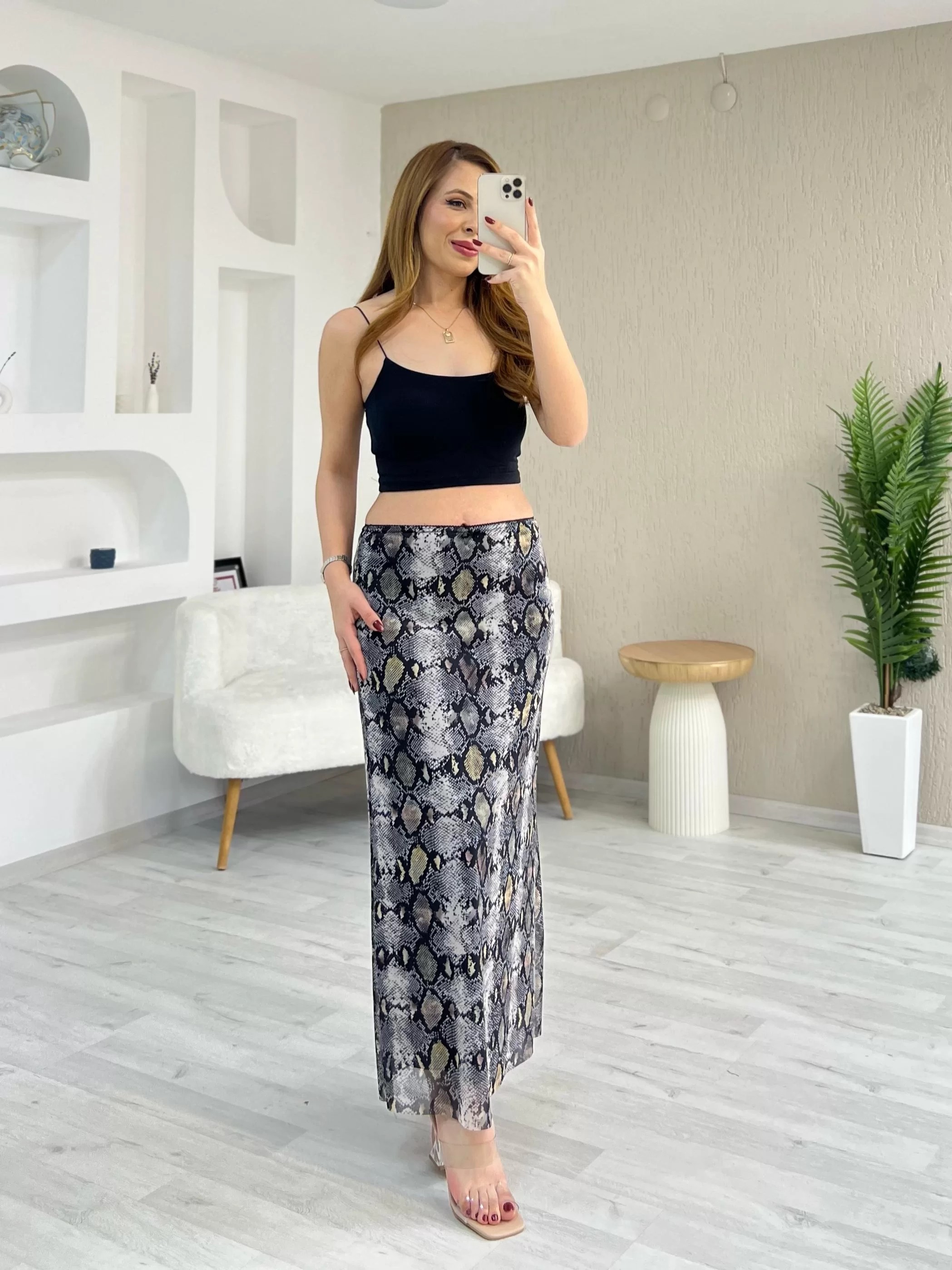Astarlı Tül Etek Yılan Desen
