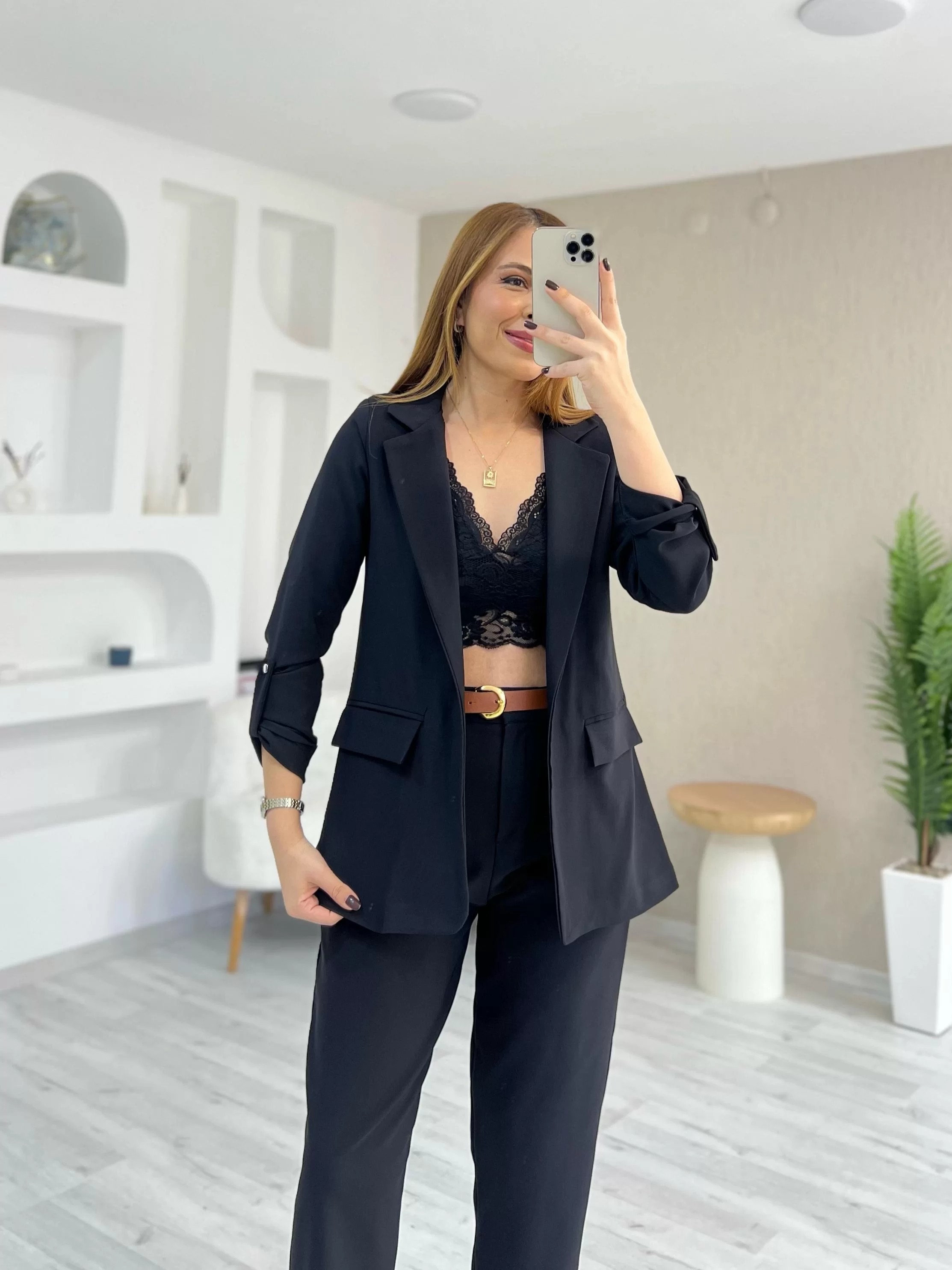 Orjinal Marka ZR Blazer Ceket Havuç Pantolon Takım Siyah