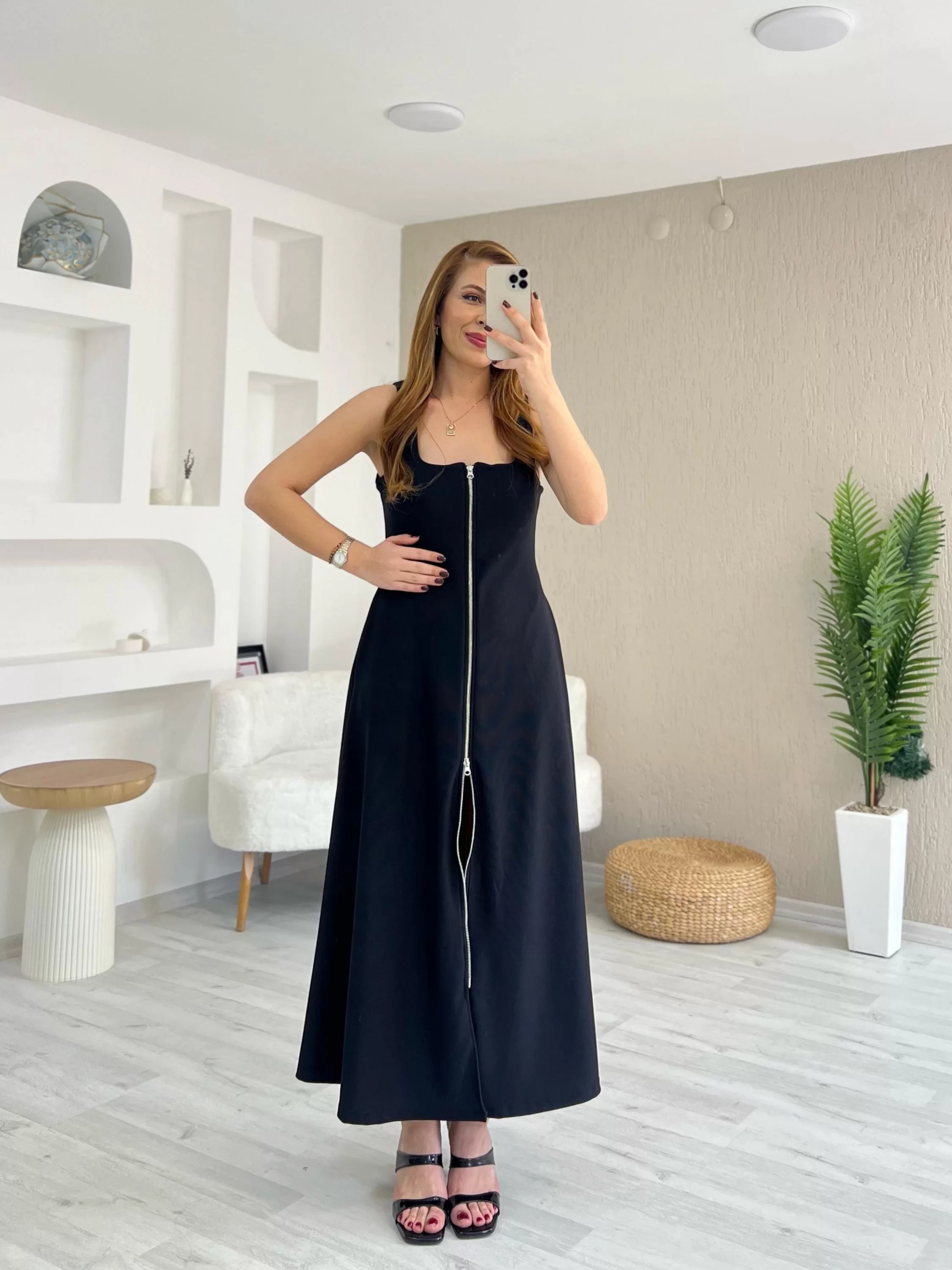 Ottoman Fermuar Detay Maxi Boy Elbise