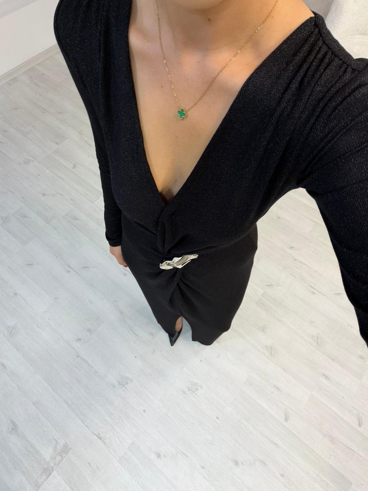 Simli Toka Detay Burgulu Elbise