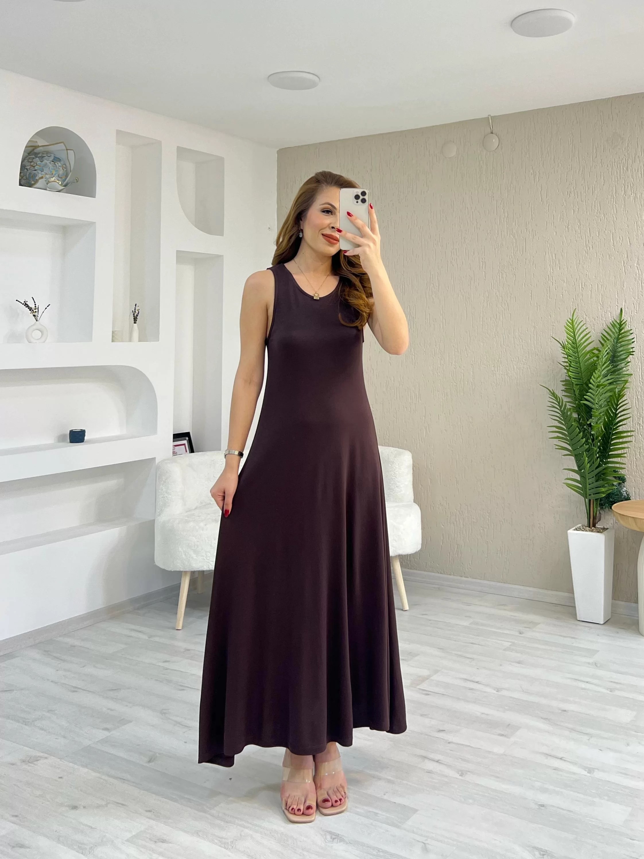 Oysho Kumaş Arka Düğmeli Elbise Kahverengi