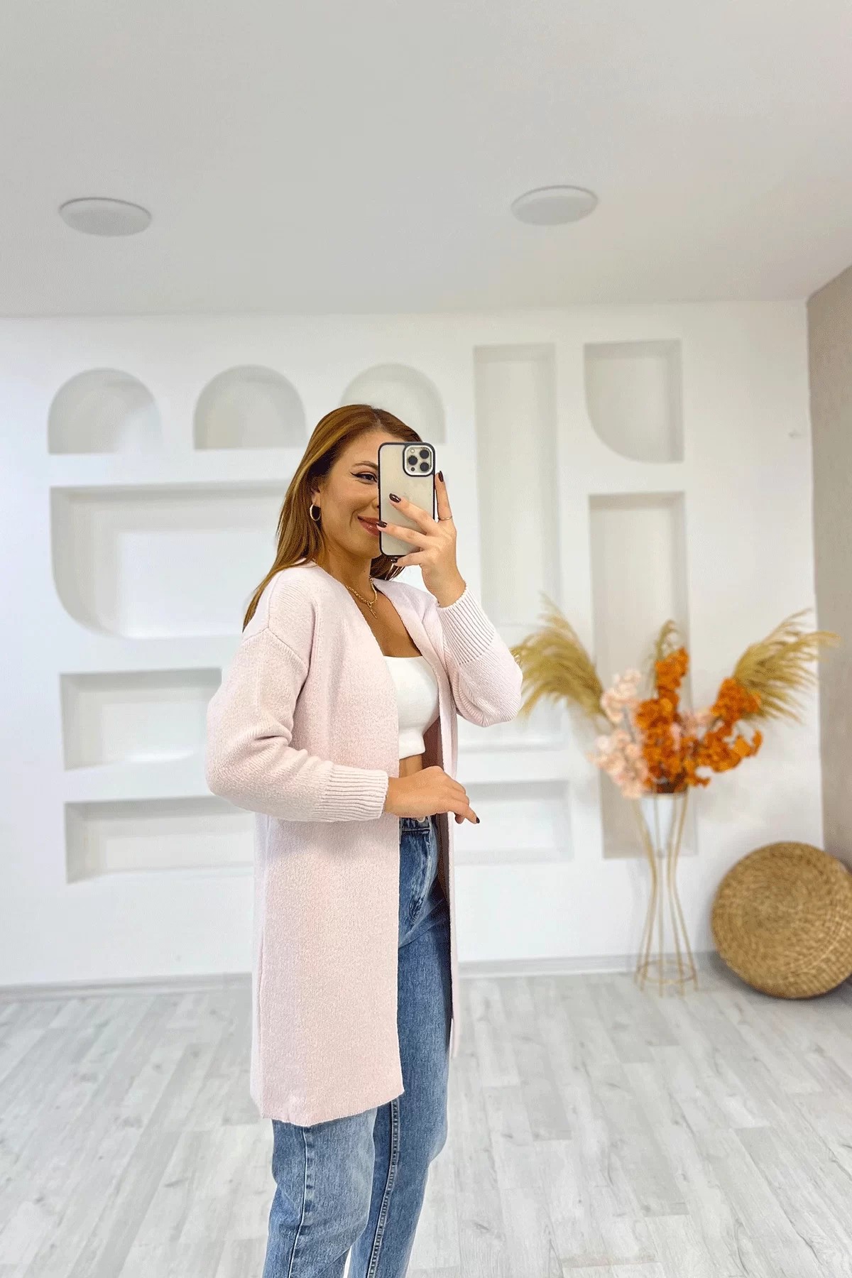 Özel Dokuma Triko Pembe Hırka