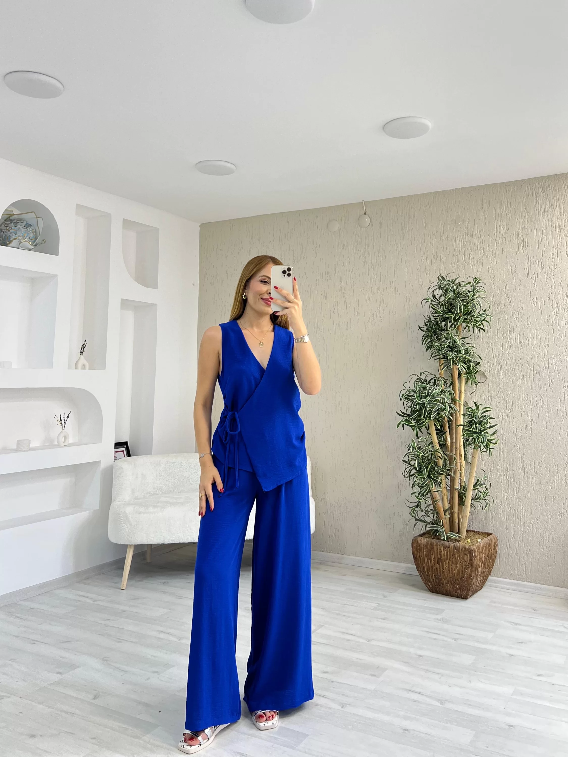 Ayrobin Kruvaze Bağlamalı Takım Saks Mavi