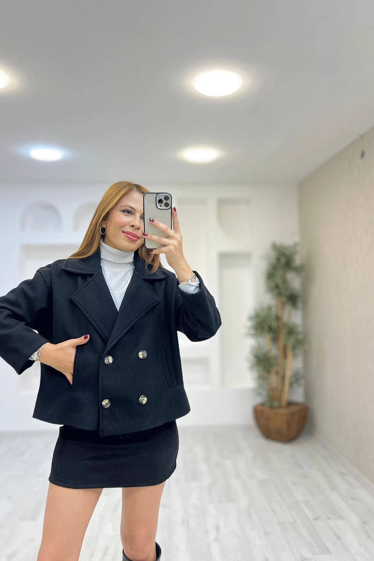 Orjinal Marka Zara Siyah Kaşe Kaban