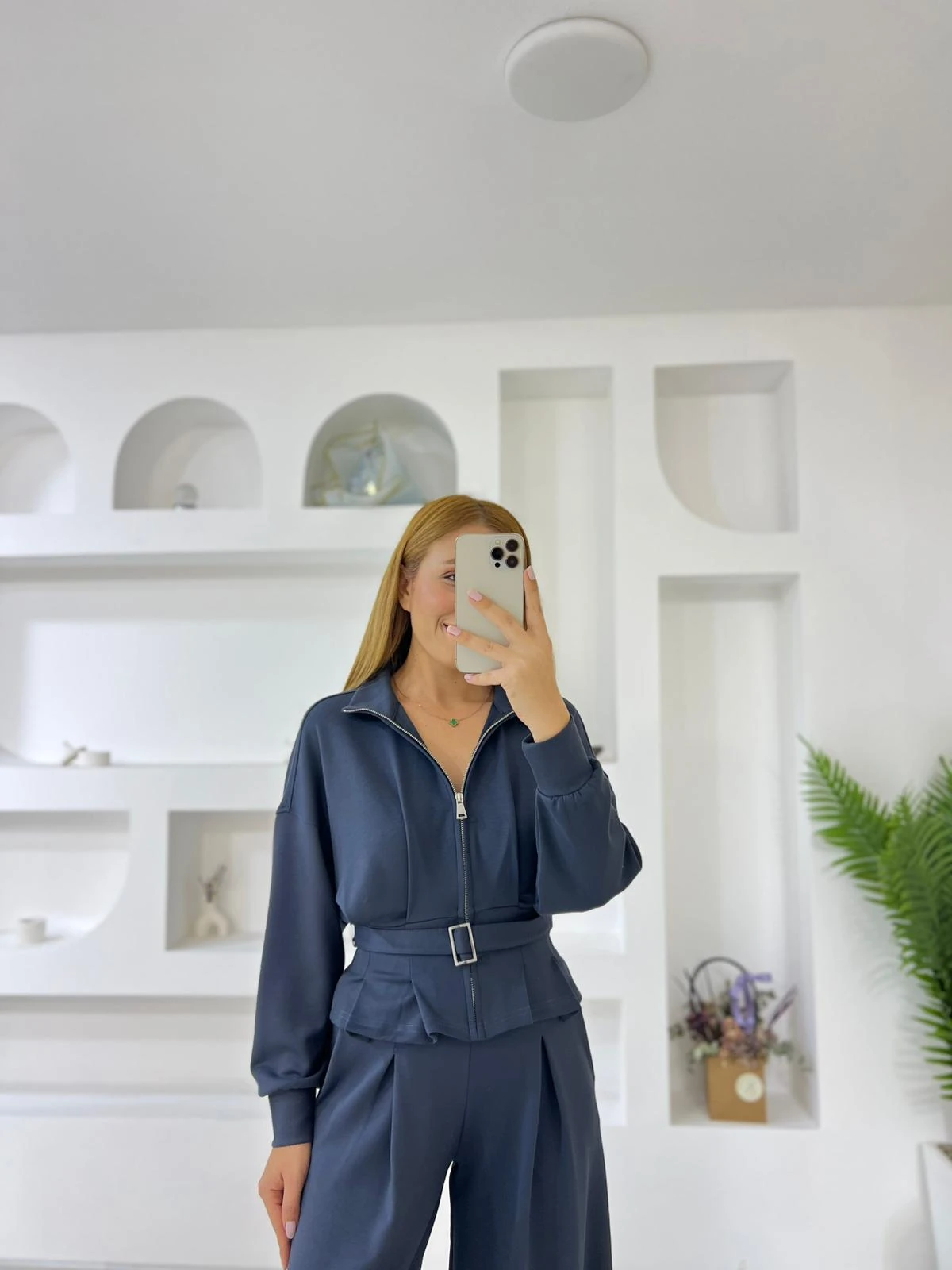 Modal Dik Yaka Pileli Ceket Pantolon Takım