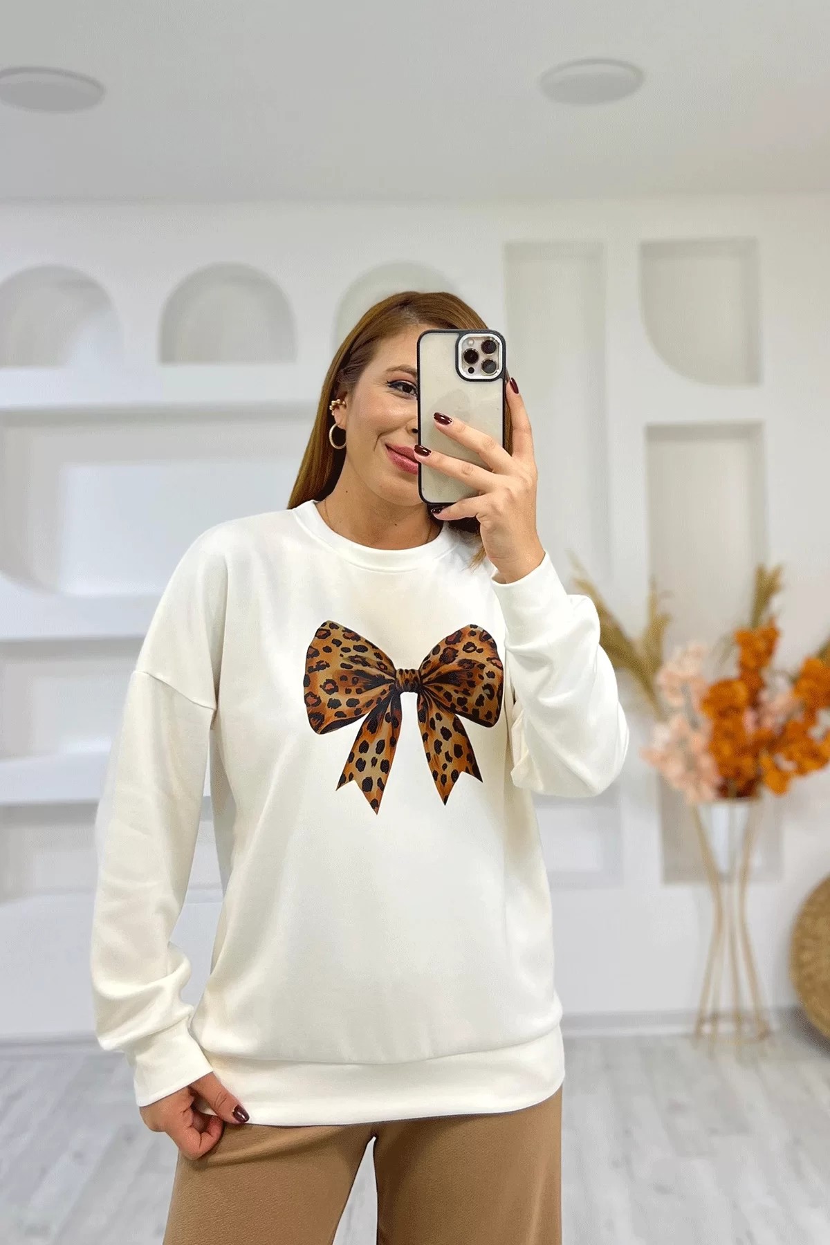 Baskılı Beyaz Sweatshirt