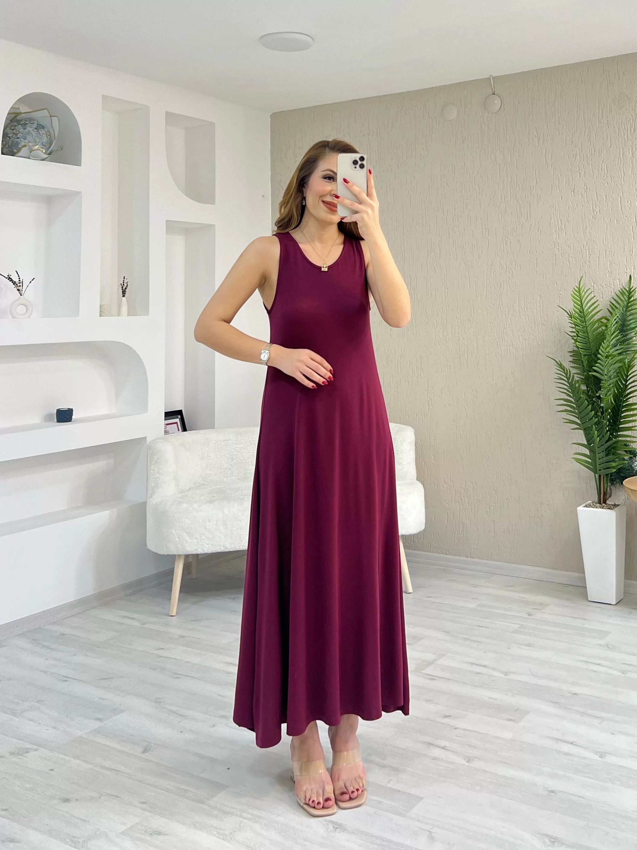 Oysho Kumaş Arka Düğmeli Elbise Bordo