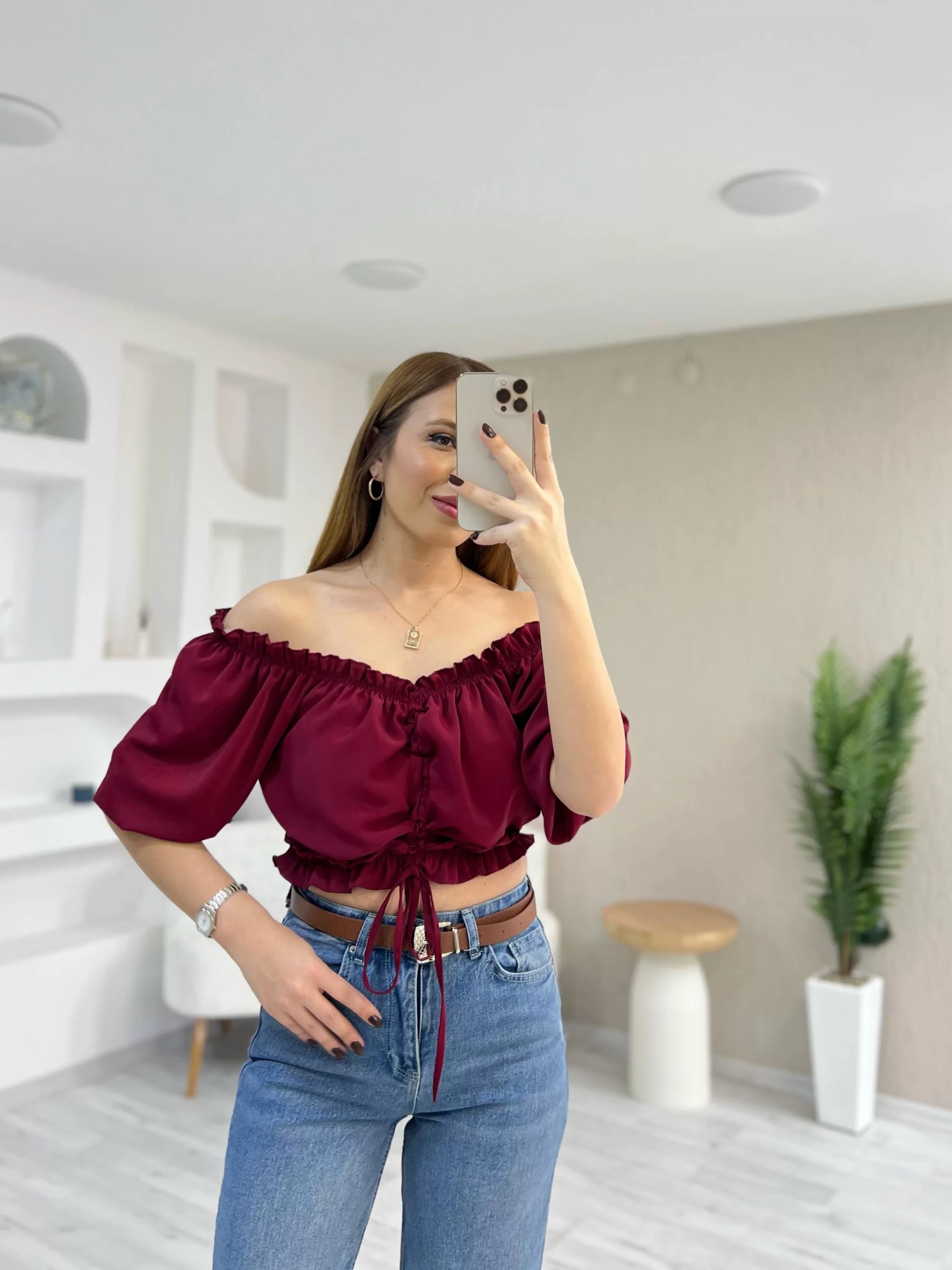 Önü Bağcıklı Jessica Bluz Bordo