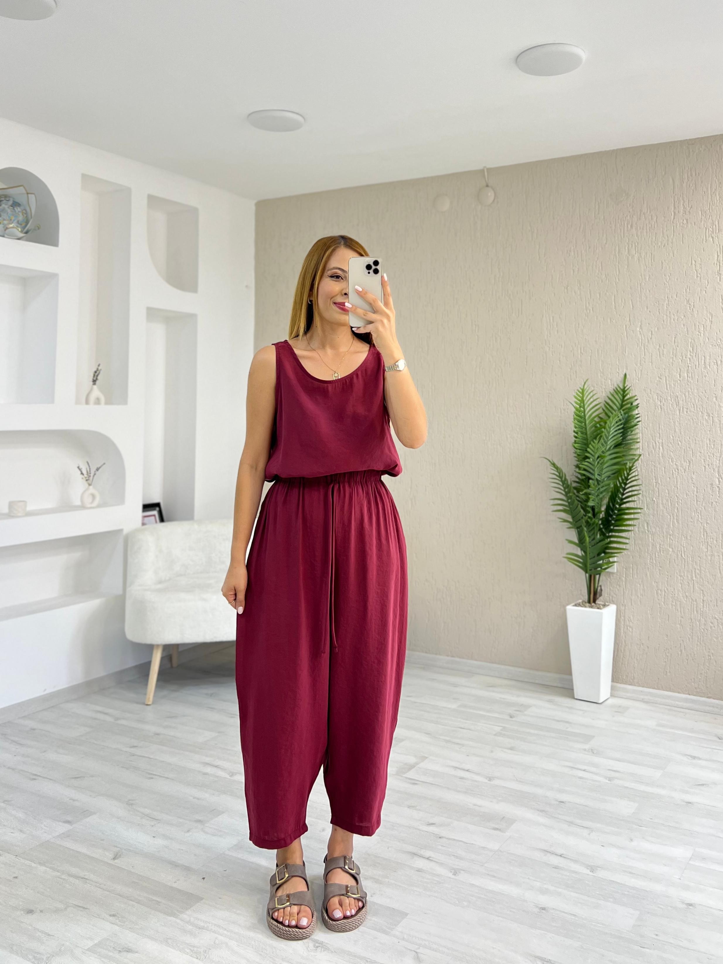 Tensel Kumaş Alt-Üst Takım Bordo