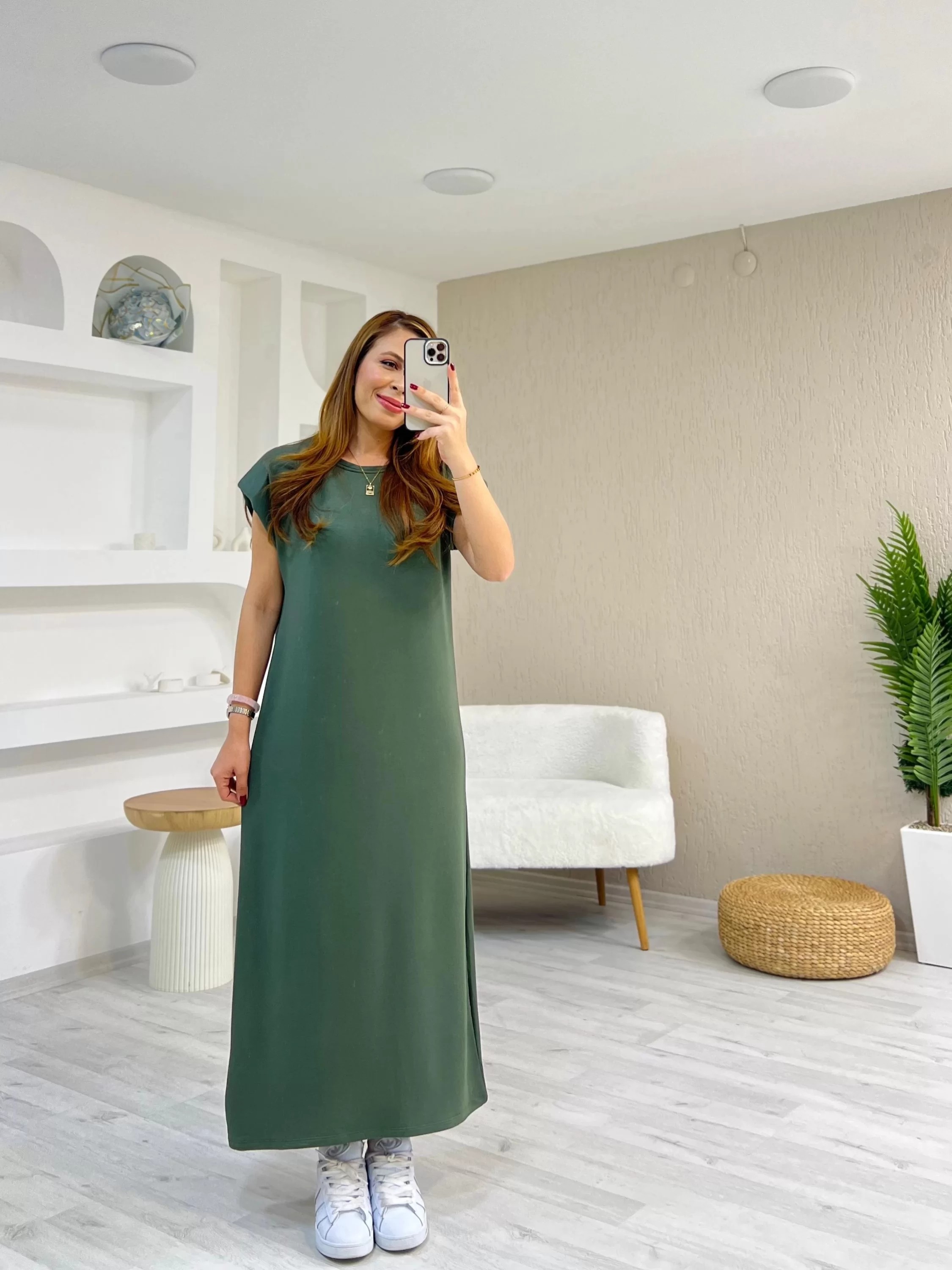 Vatkalı Modal Elbise Yeşil