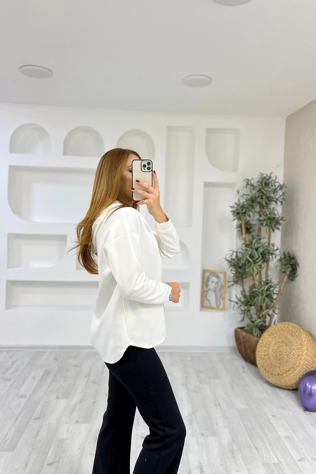 Scuba Kumaş Beyaz Sweatshirt