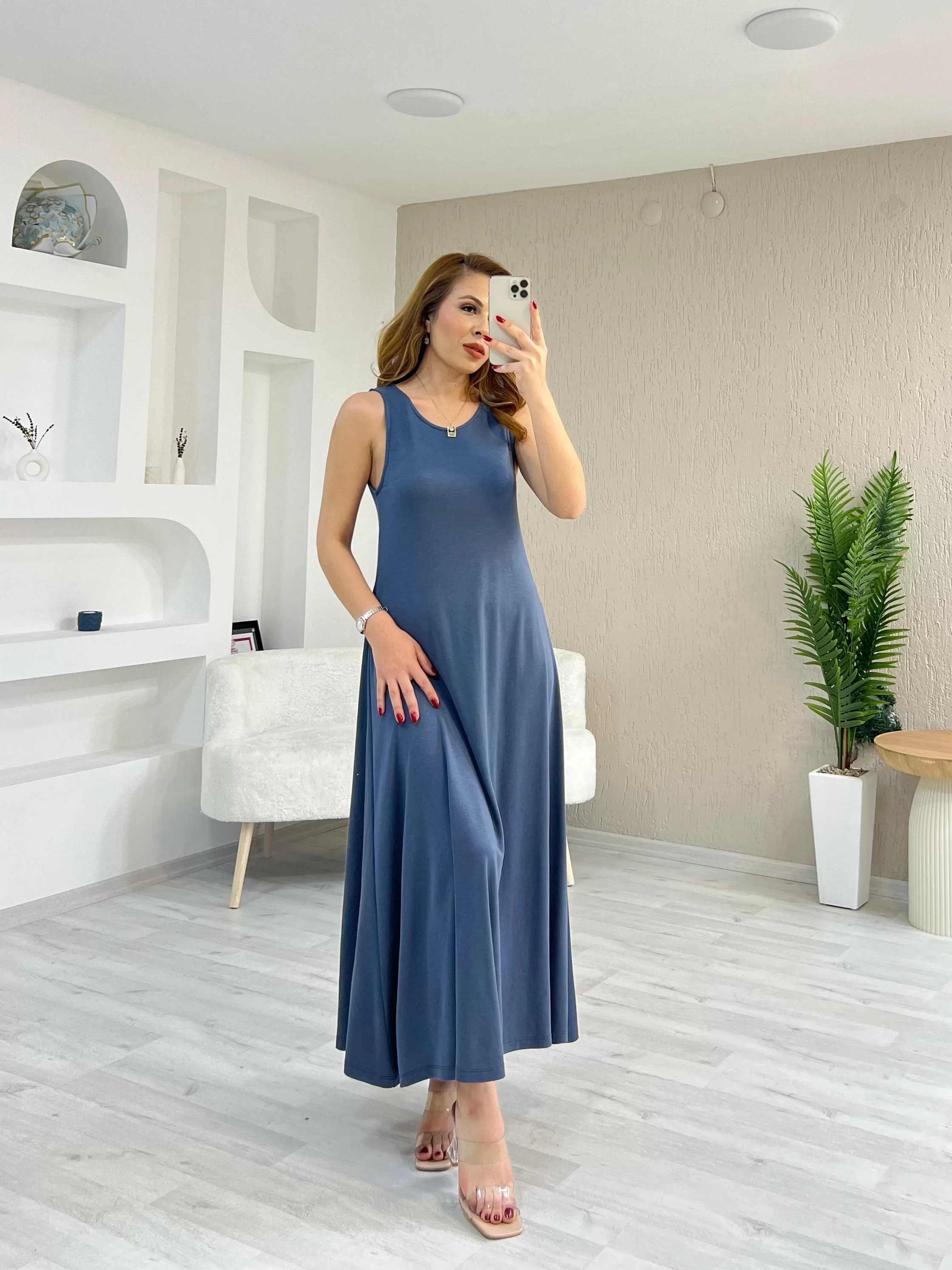 Oysho Kumaş Arka Düğmeli Elbise Antrasit