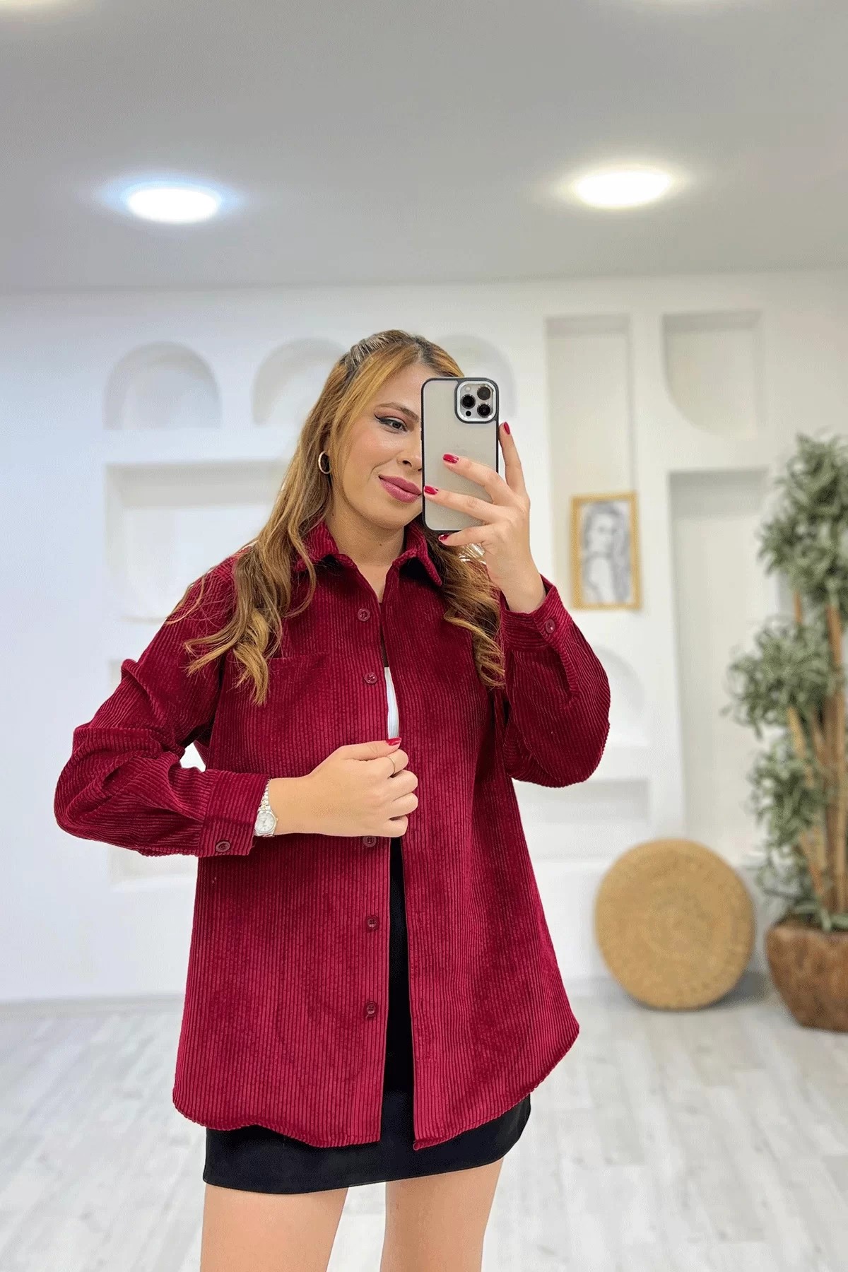 Zara Kadife Kırmızı Gömlek