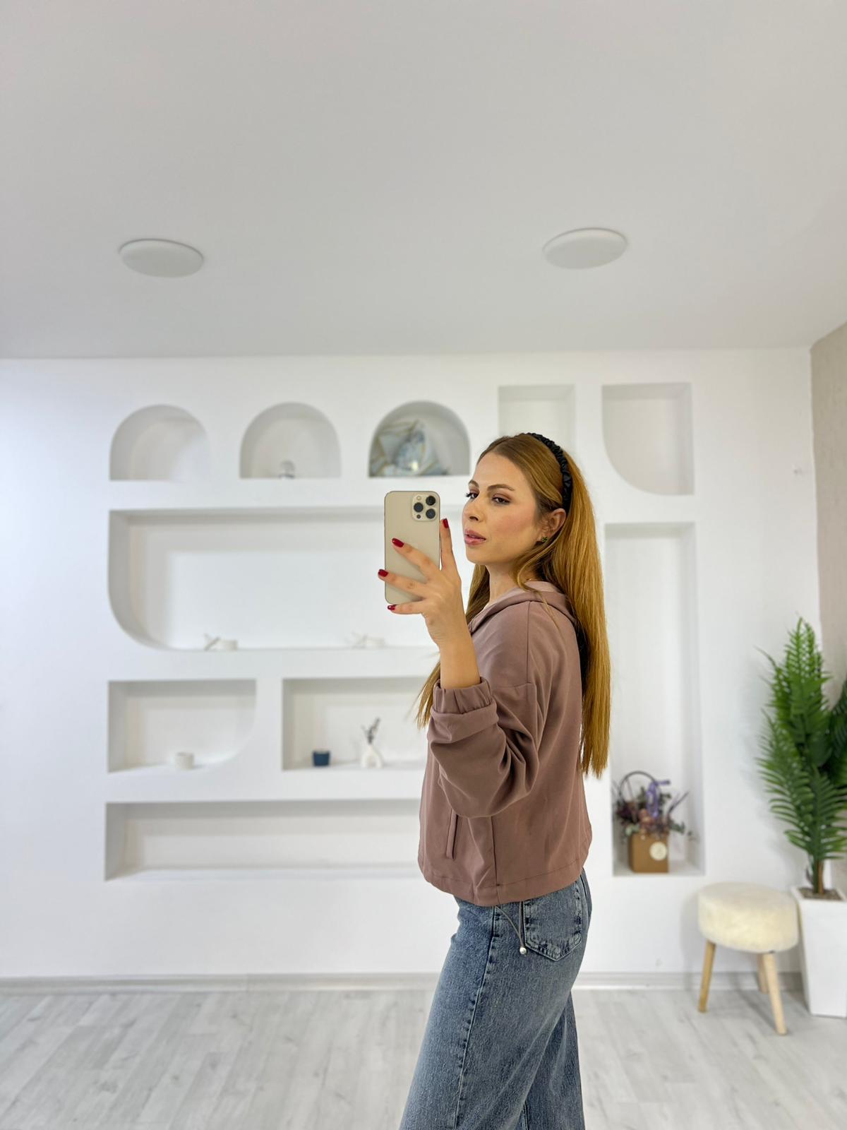 Modal Kumaş Yarım Fermuarlı Kanguru Cep Sweat