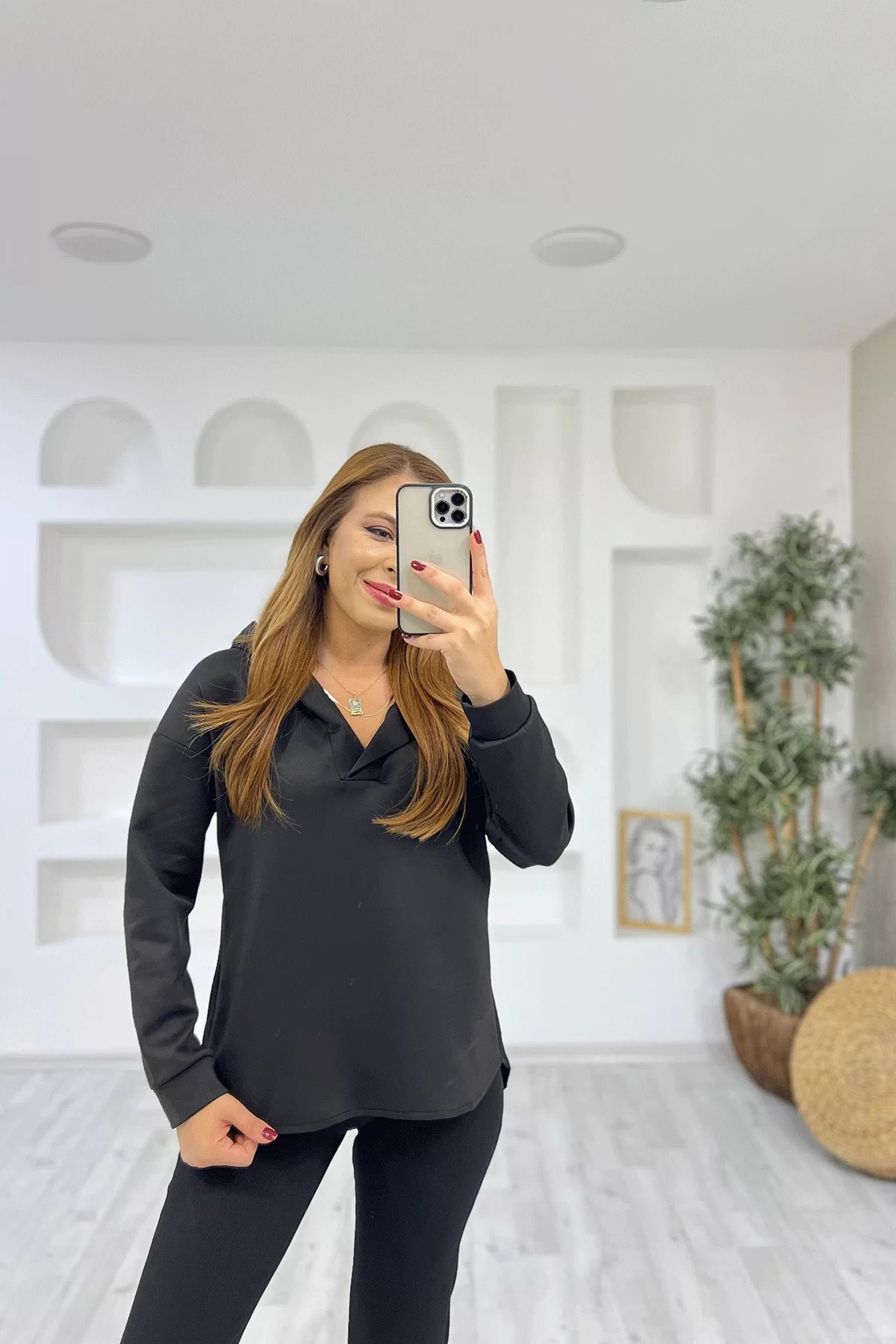 Scuba Kumaş Siyah Sweatshirt