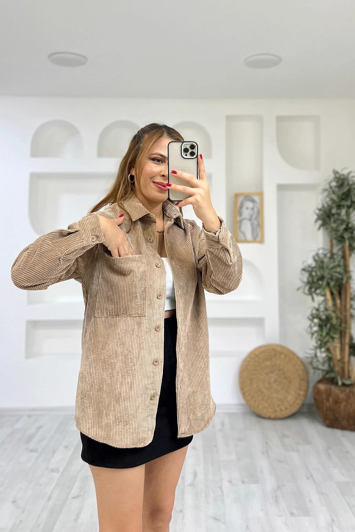Zara Kadife Taba Gömlek