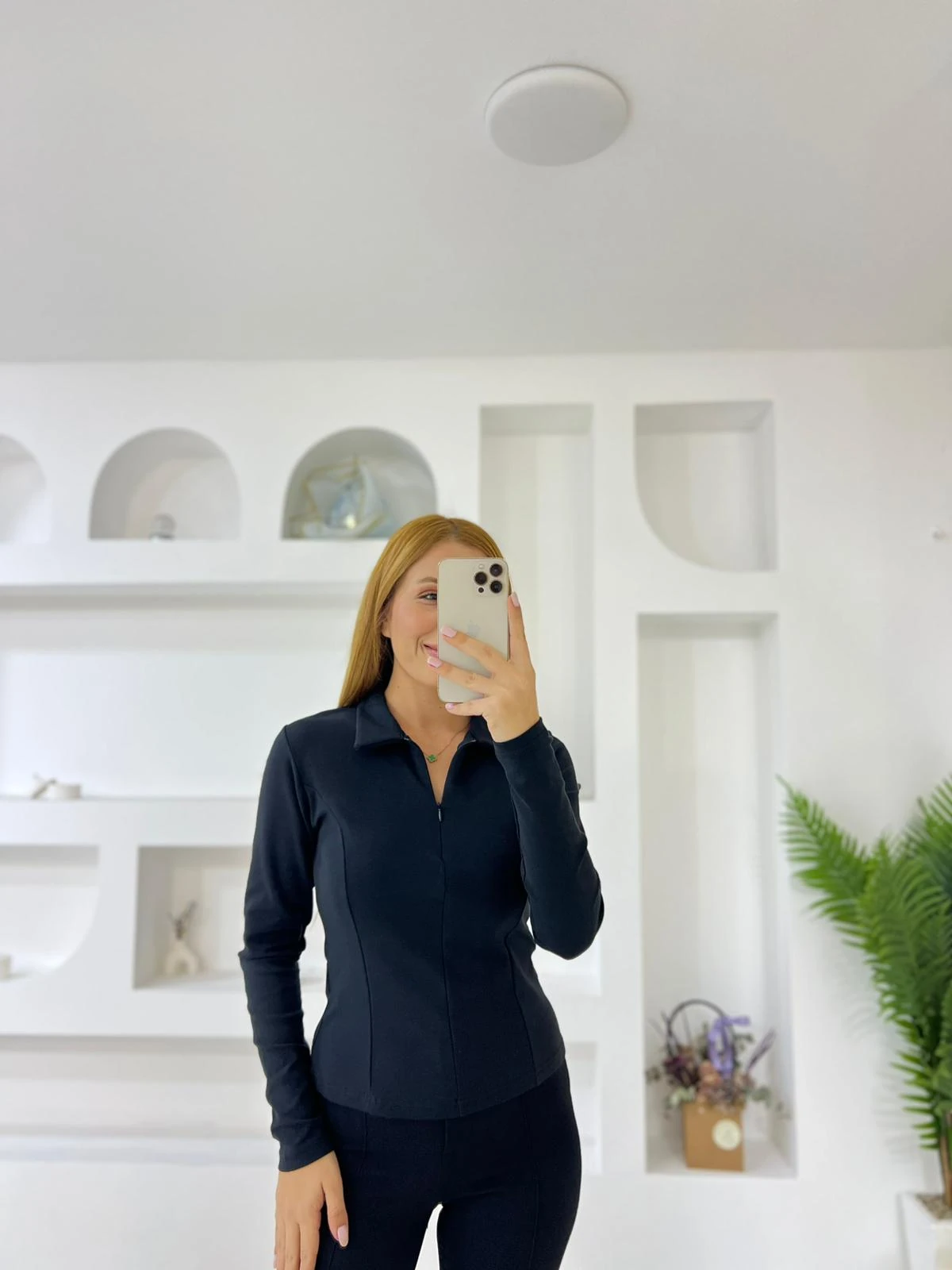 Polo Yaka Gizli Fermuarlı Bady - Siyah