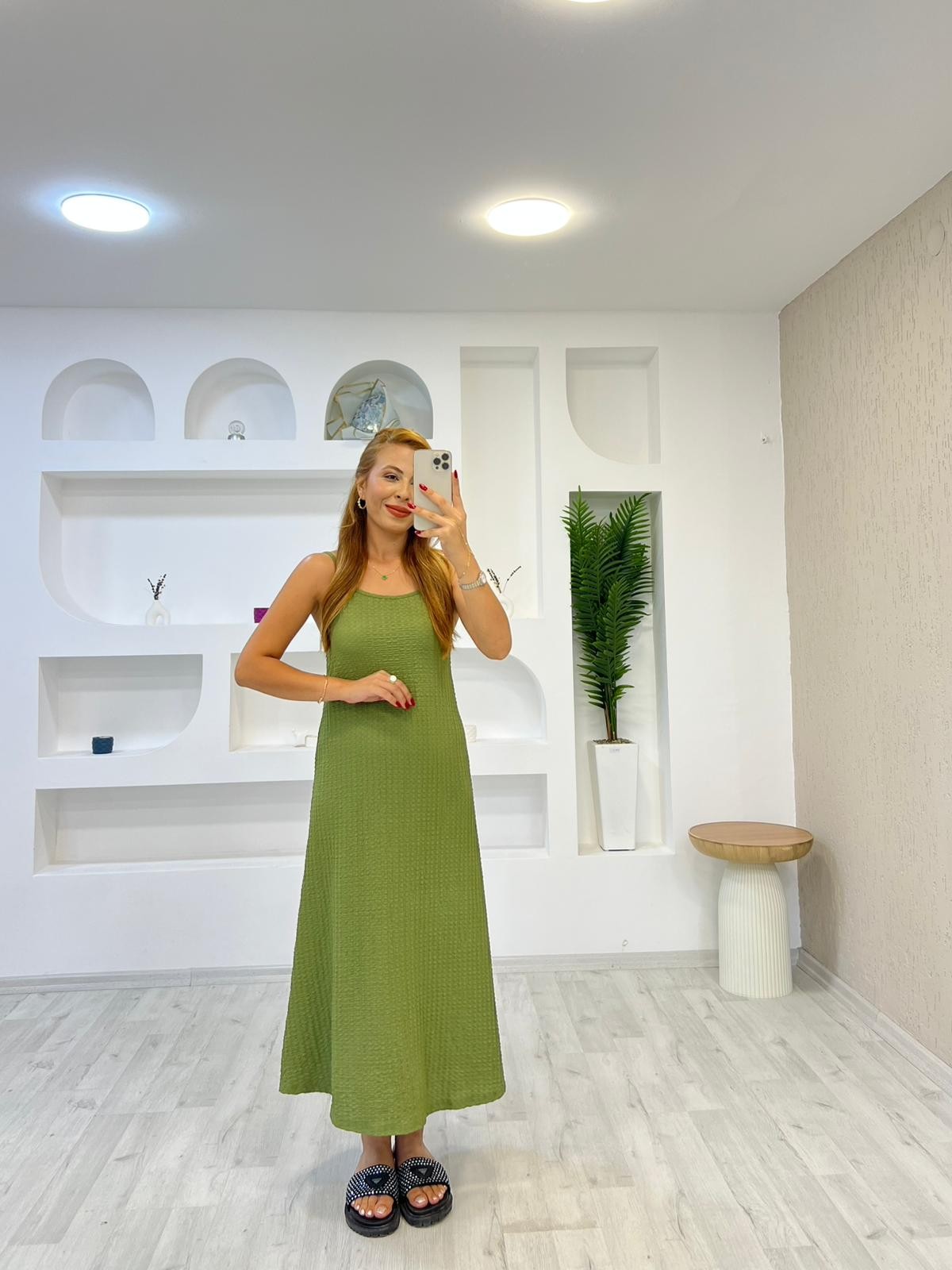 Bubble Kumaş İp Askılı Elbise