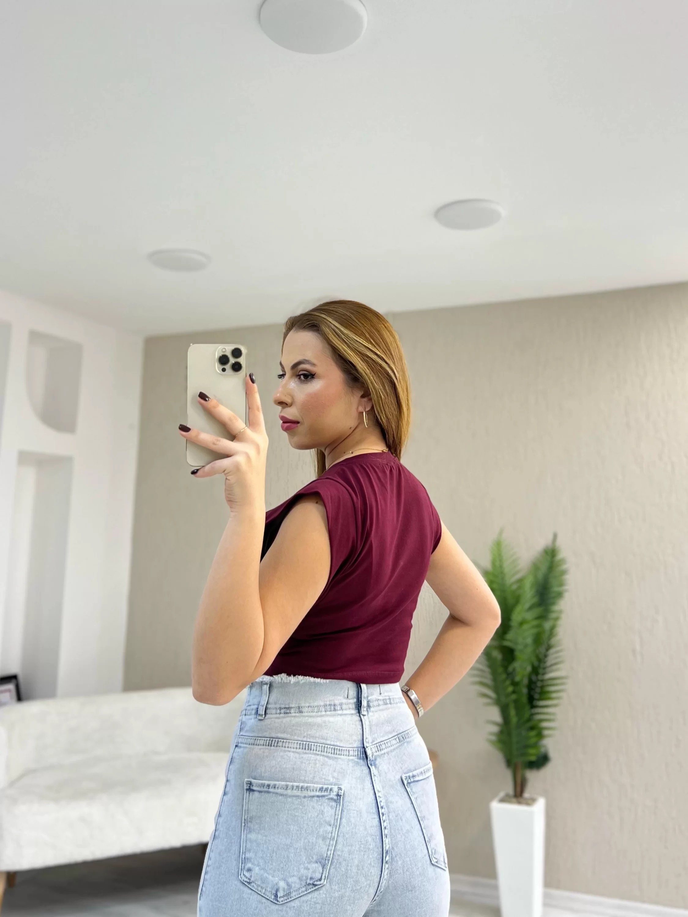 T Kol Crop Bluz Bordo