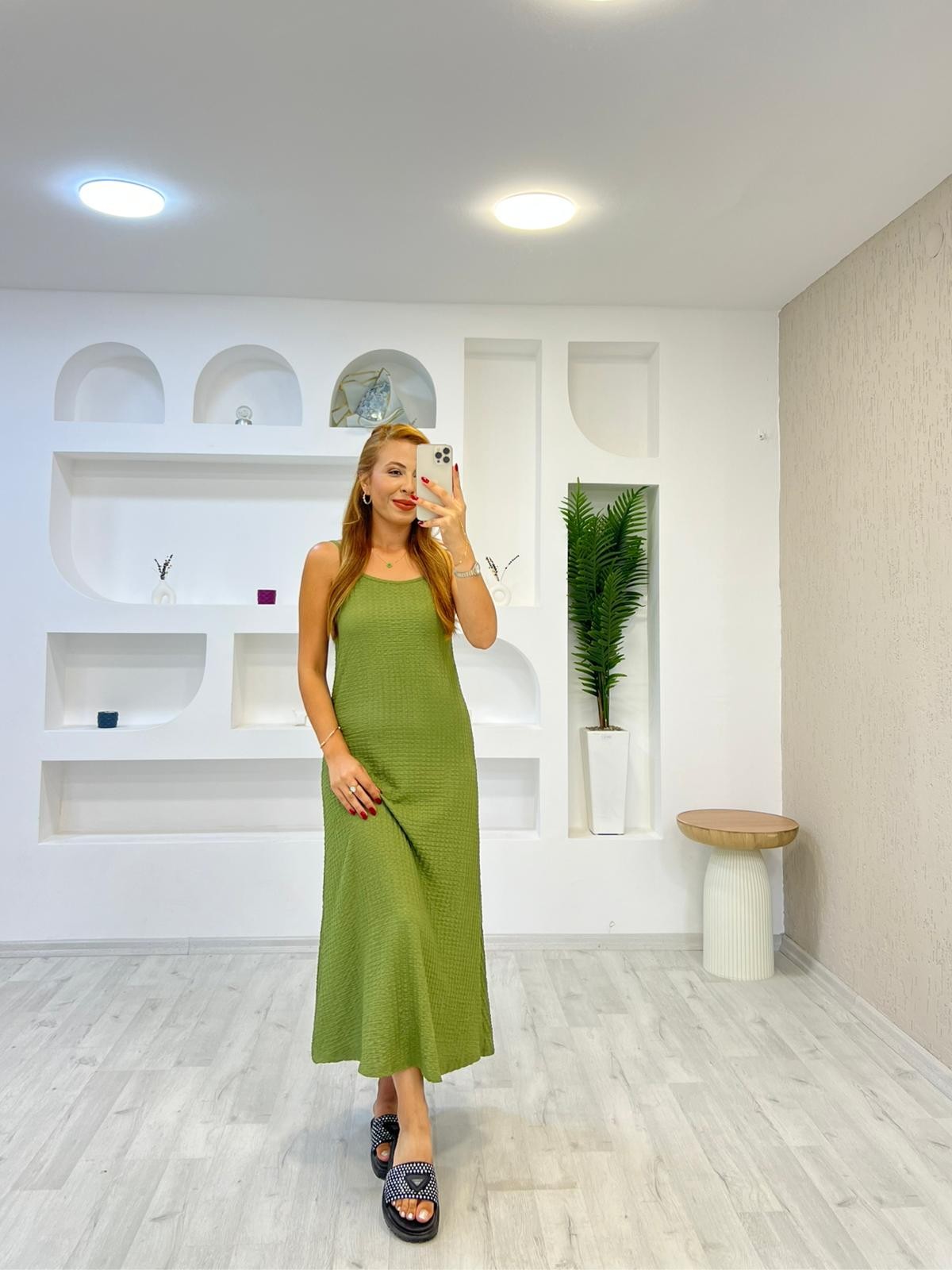 Bubble Kumaş İp Askılı Elbise