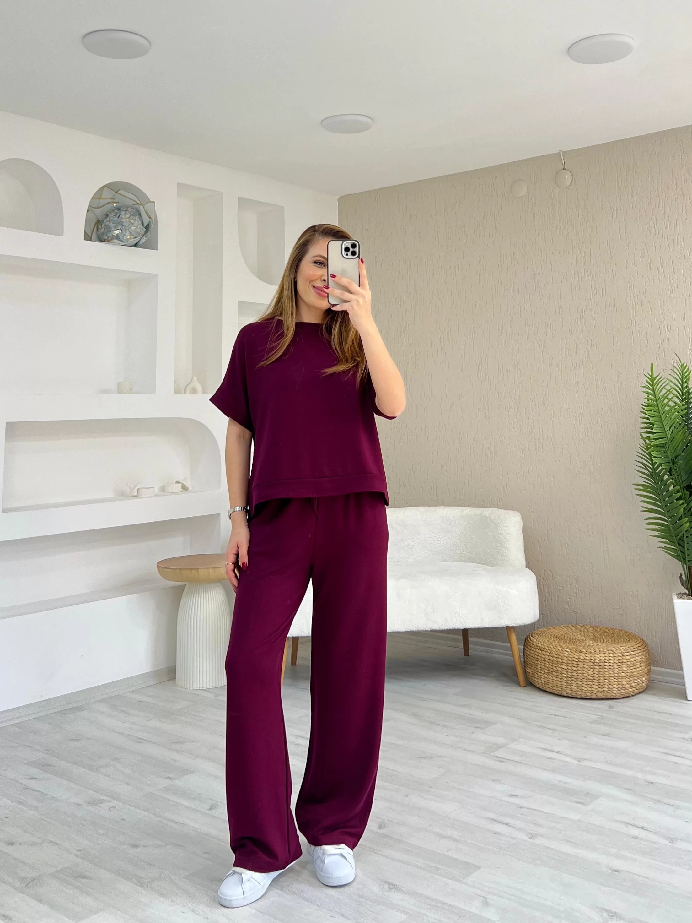Kısa Kollu Modal Bordo Takım