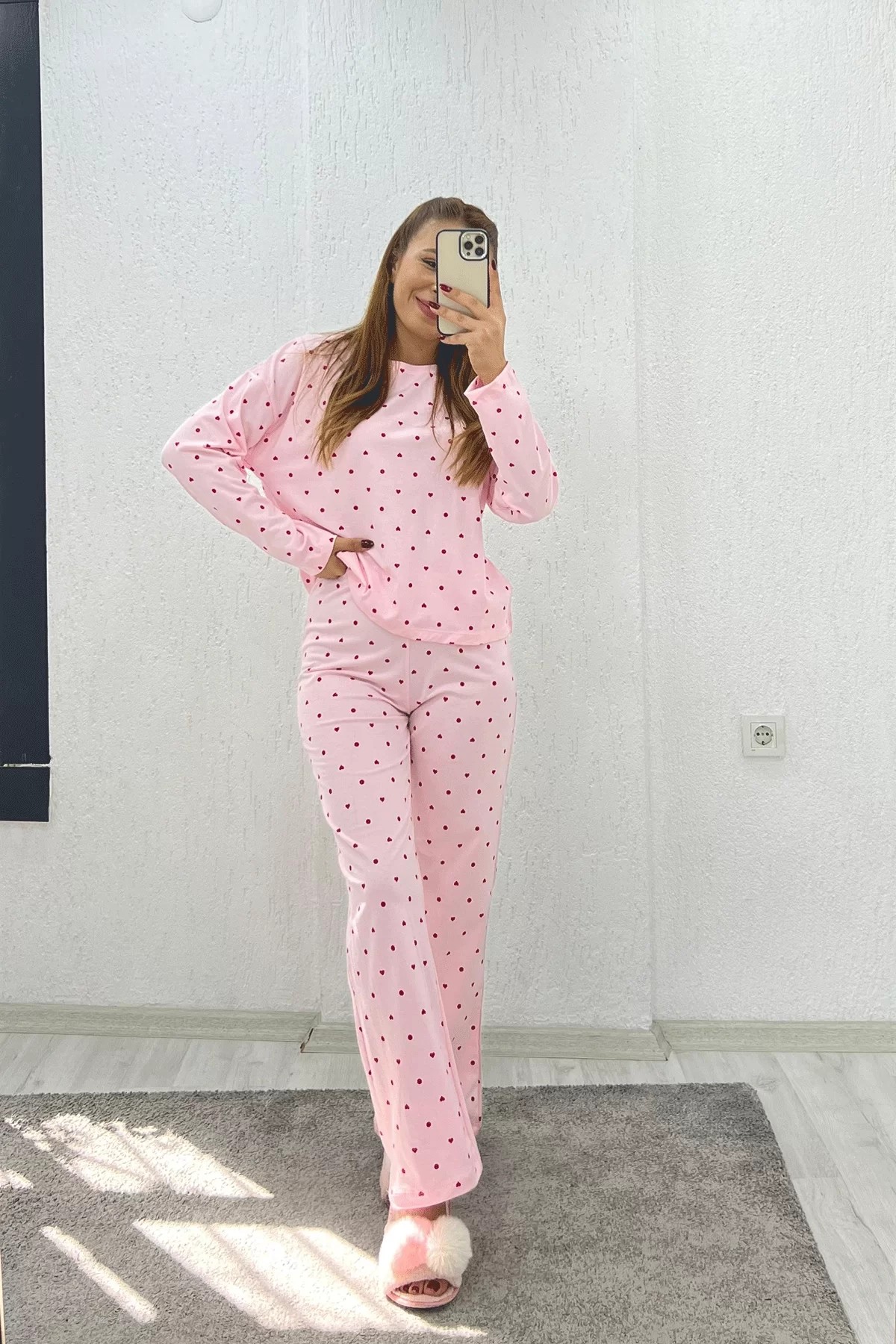 Organik Pamuk Uzun Kol Pembe Pijama Takım