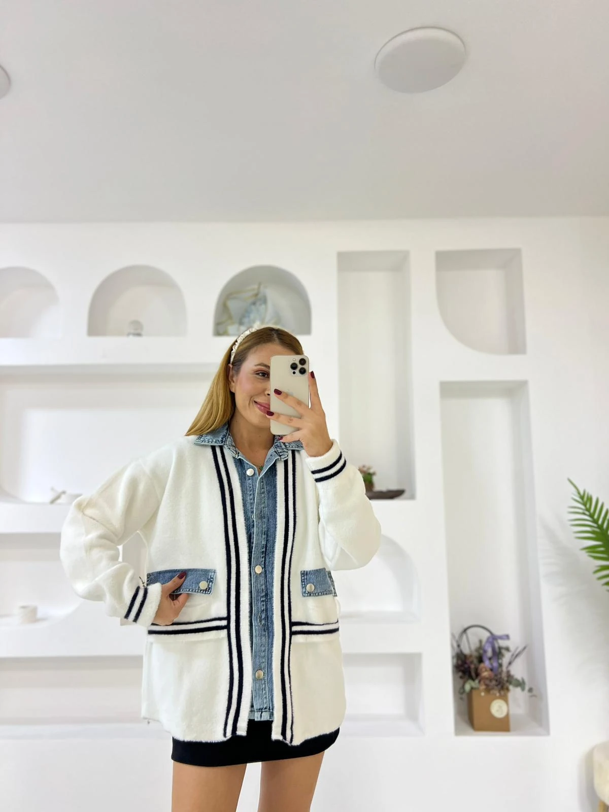 Kot Garnili Prmium Kumaş Ceket  - Beyaz