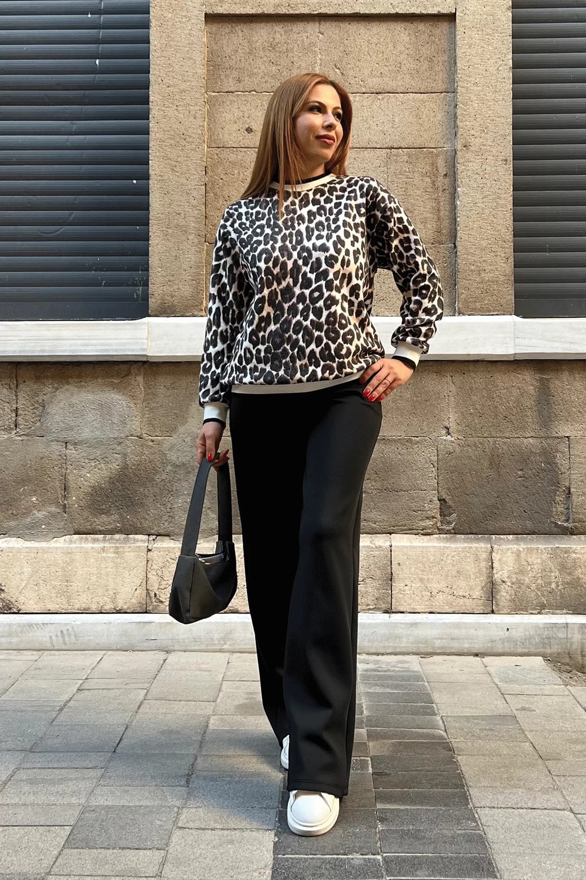 Leopar Ribanalı Triko Takım